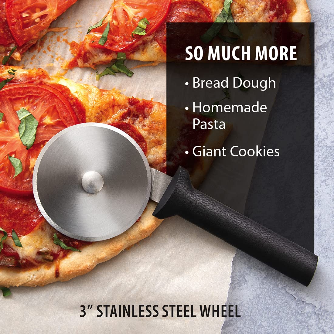 Rada Cutlery 14-Inch Stainless Steel Pizza Cutter with Ergonomic Black Handle - Perfect for Home Kitchen, Restaurants & Pizza Parties