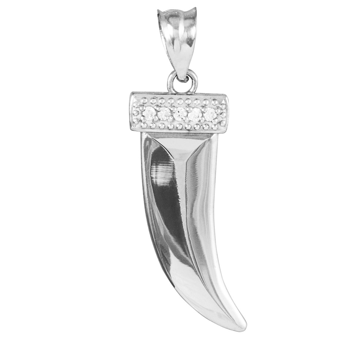 14K White Gold Tiger Tooth Pendant Necklace with Diamonds - Elegant Jewelry for Men & Women, Perfect for Gifts, Parties, and Everyday Wear