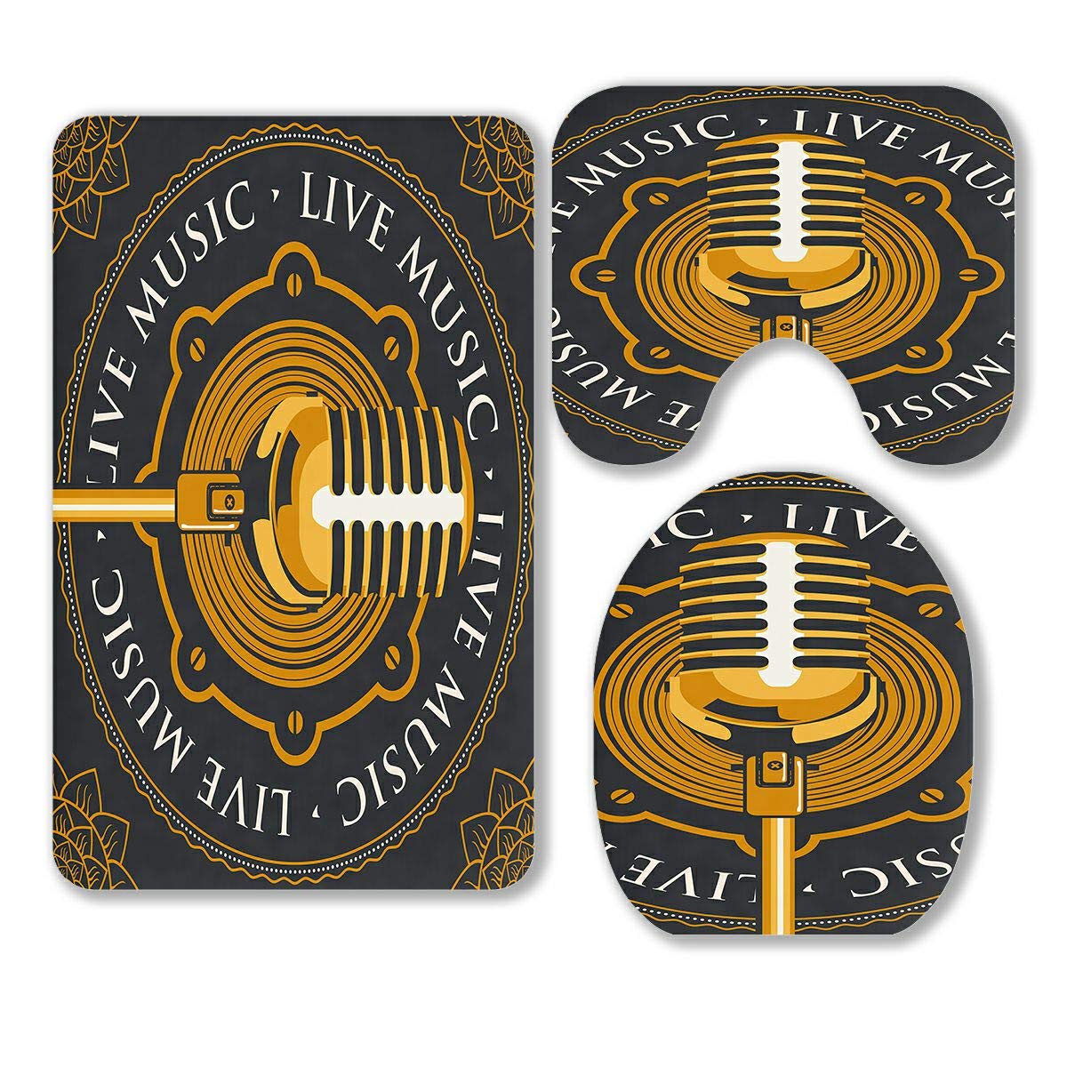 ABPHQTO Acoustic Loudspeaker Microphone for Live Music Performances | 3-Piece Bathroom Rug Set with Contour Mat & Toilet Lid Cover | Perfect for Home Karaoke & Bathroom Decor