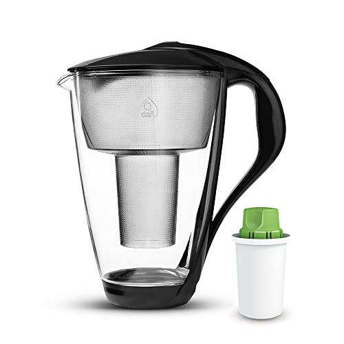 Dafi Crystal Glass Water Filter Pitcher with 1 Alkaline Filter - BPA Free, 10-Cup Capacity, Black - Perfect for Home, Office & Kitchen | Improves Water Taste & Removes Impurities