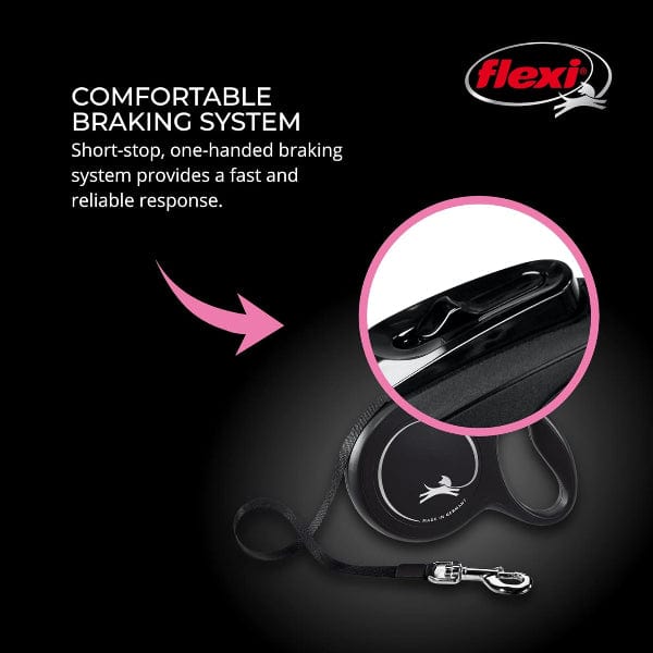 Flexi New Classic Retractable Dog Leash - 16ft Extendable Pet Lead with Comfort Grip Handle for Walking, Running & Outdoor Adventures (Black)