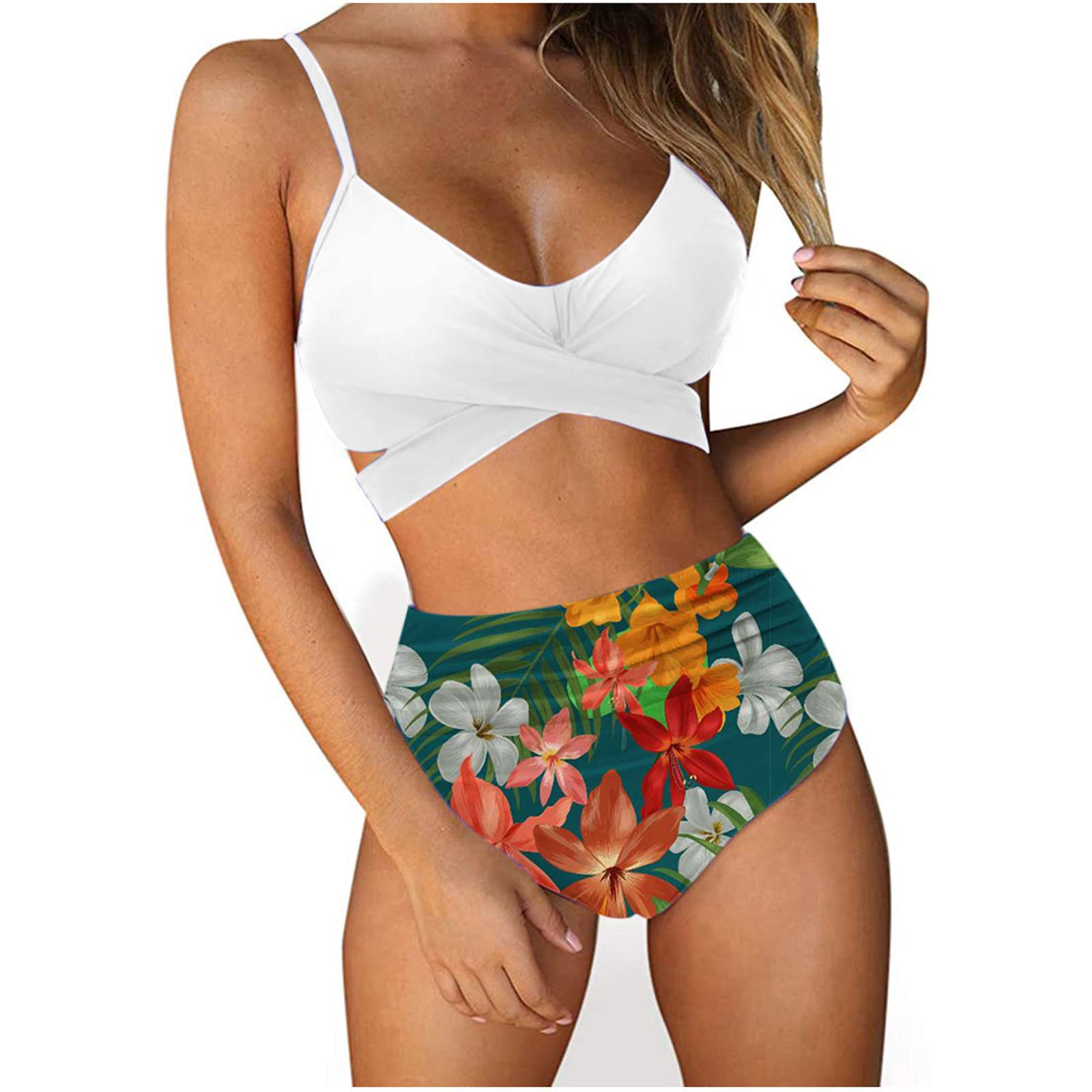 SHENGXINY Women's High Waisted Bikini Set - Printed Two Piece Swimsuit with Suspenders | Sexy Beachwear for Summer Vacation, Pool Party & Tropical Getaway