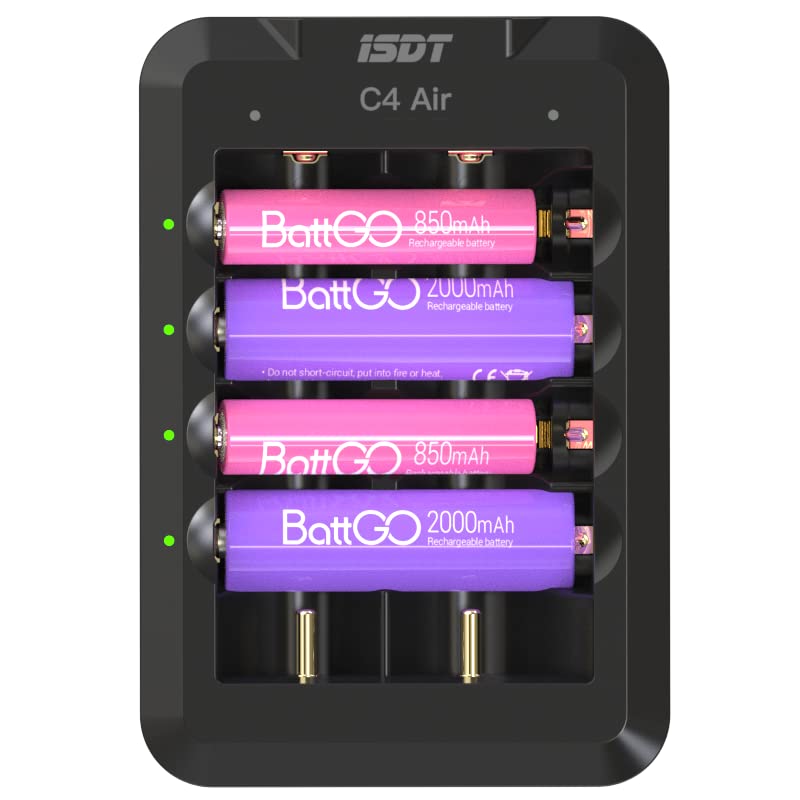 ISDT C4 AIR Universal Smart Battery Charger - USB Type-C QC3.0 Fast Charging with APP Control for AA/AAA/Li-ion Batteries | Fireproof Material | Perfect for Home, Travel & Emergency Power Backup
