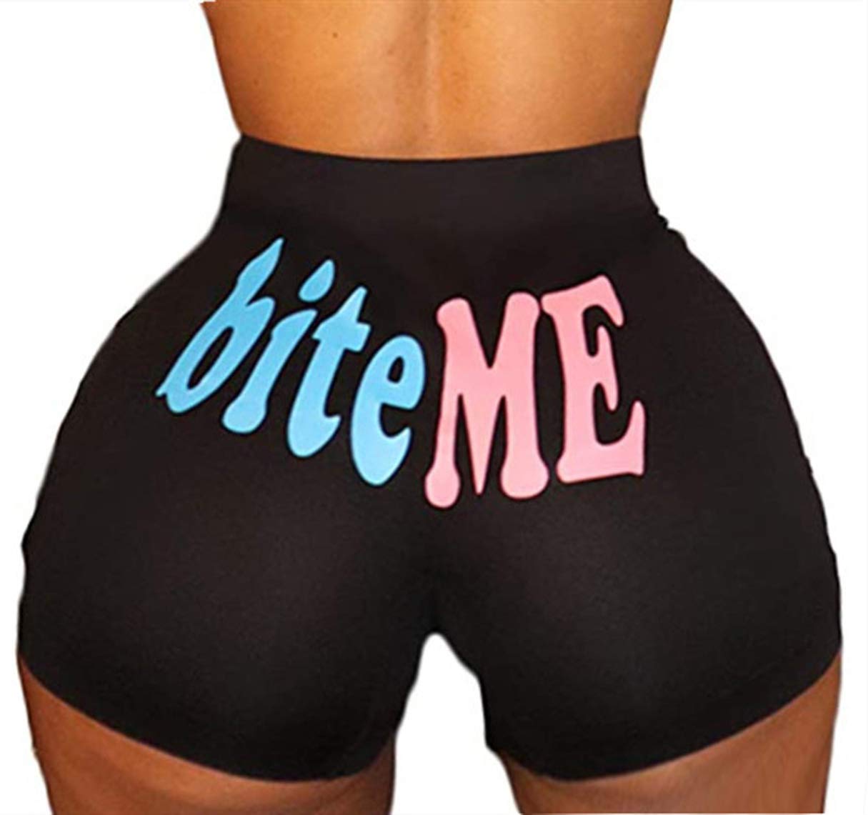 Vohawsa Women's High Waist Athletic Shorts - Sexy Running Workout Yoga Shorts with Letter Print, Stretchy Casual Exercise Pants for Gym, Jogging & Lounge Wear