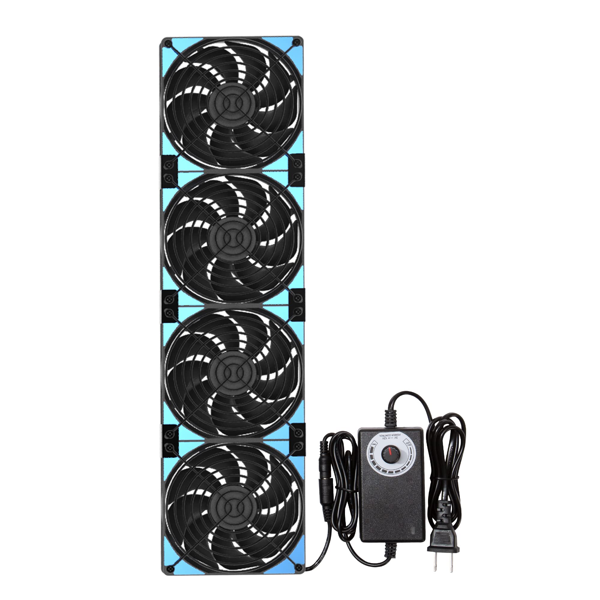 120mm x 4 480mm Adjustable PC Cooling Fans with AC Plug & 3-12V Speed Controller - Perfect for Computer Case, Chicken Coop, Server Rack, Mining Rig, Cabinet & Window Ventilation - Quiet Exhaust Cooling Solution for Home & Office Use