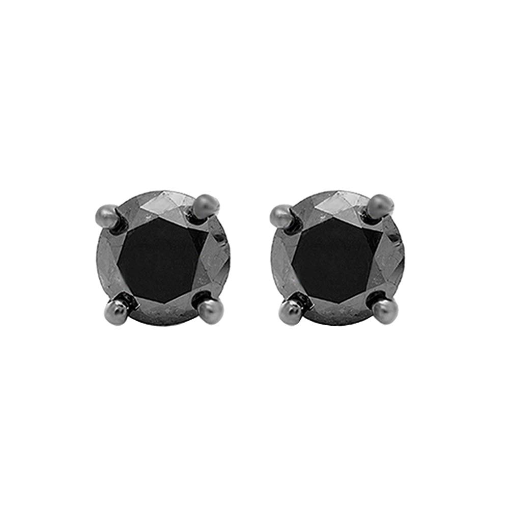 Dazzlingrock Collection 14K Solid White Gold Round Black Diamond Stud Earrings for Women - Perfect for Weddings, Parties & Everyday Elegance