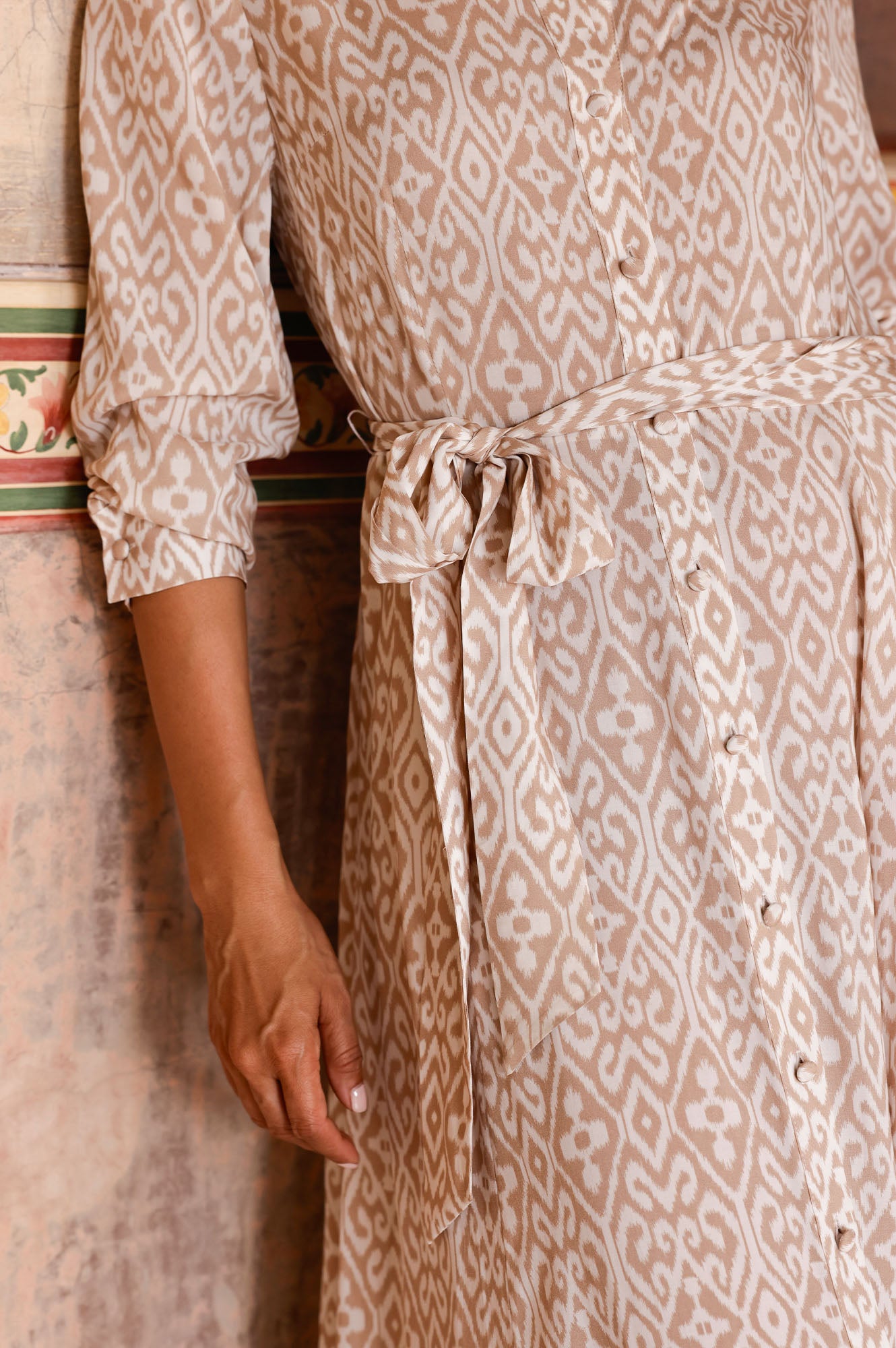 EcoVero Sustainable Shirt Dress for Women | Taupe & White | Casual Office Wear & Summer Outfits
