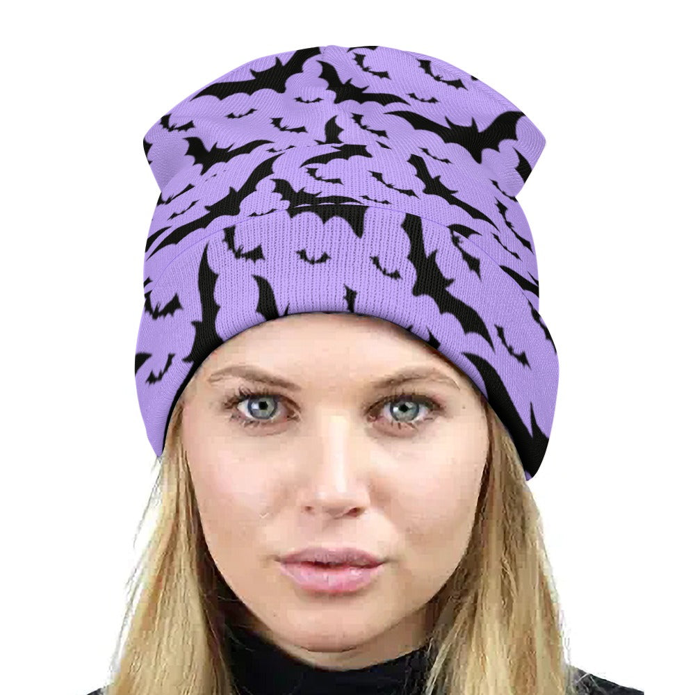 Stylish Purple Beanie with Bat Design - Cozy Winter Hat for Men & Women - Perfect for Halloween, Outdoor Activities & Casual Wear