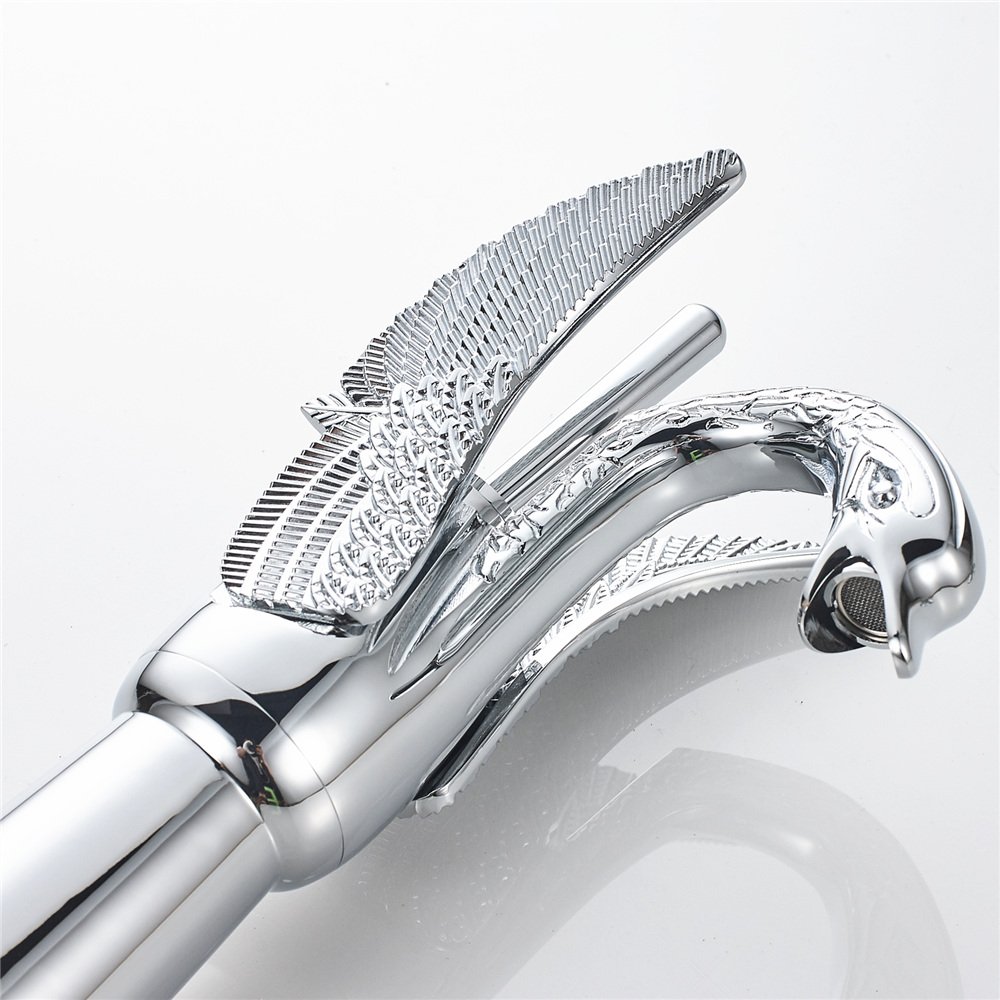 Luxury Swan Shape Bathroom Sink Faucet - Tall Brass Single Hole Center Mixer Tap with Hot & Cold Water - Chrome Vanity Faucet for Modern Lavatory & Bathroom Decor