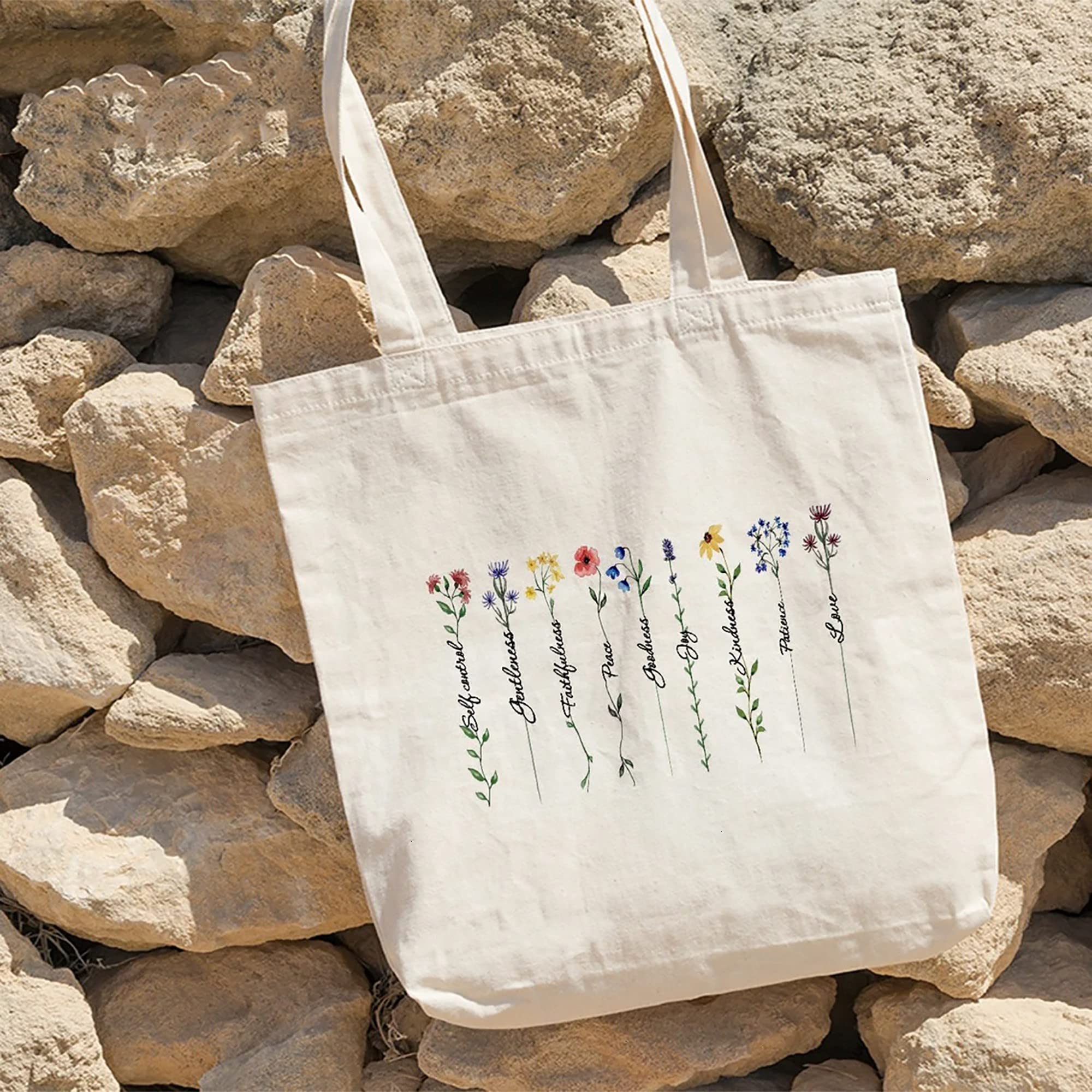 Christian Tote Bag with Wildflowers - Jesus & Gardening Tote for Farmers Market