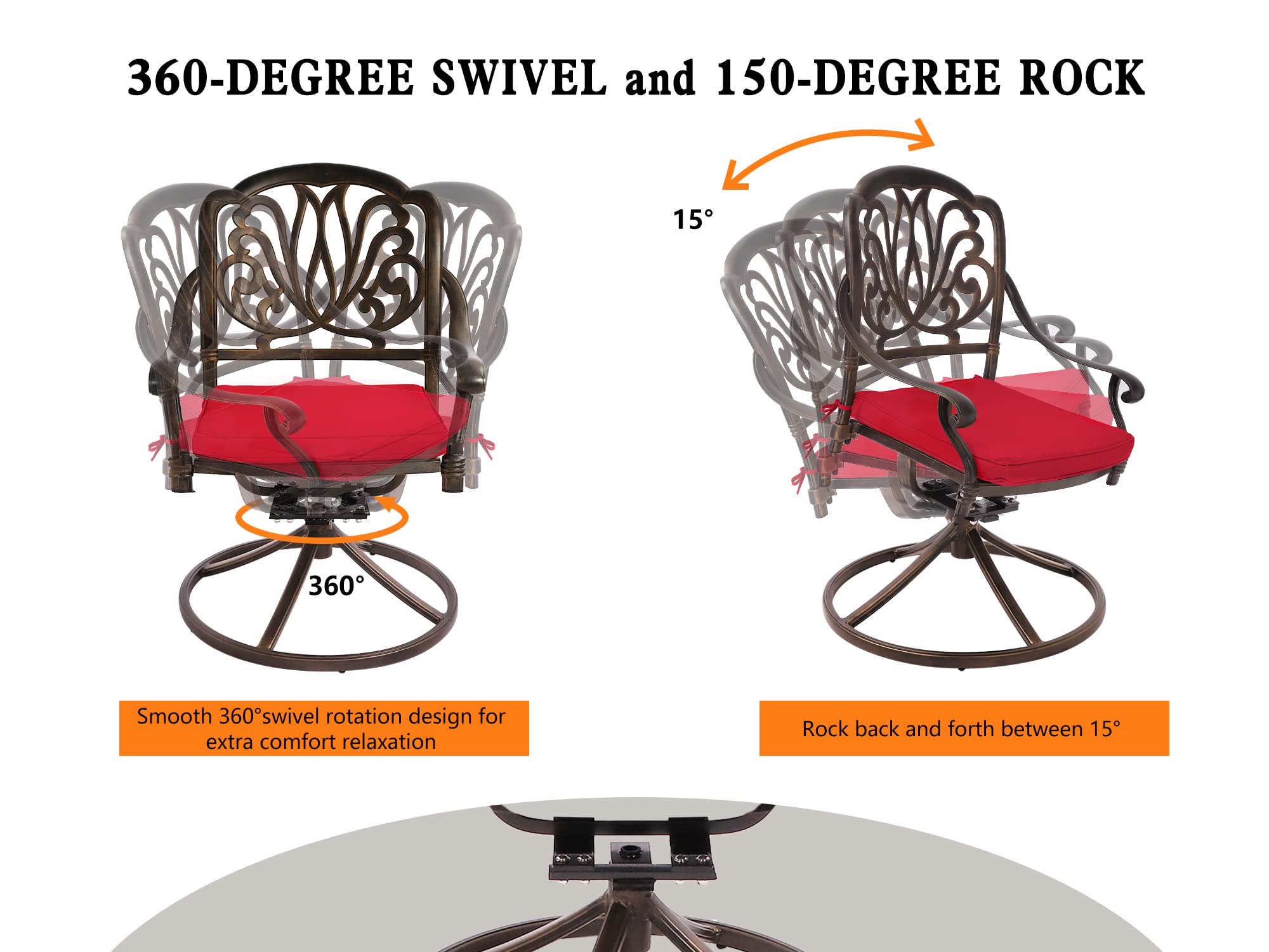 **Grepatio 5-Piece Outdoor Dining Set - Cast Aluminum Patio Table & 4 Swivel Chairs with Cushions, 1 Umbrella - Red Round Garden Furniture for Lawn, Backyard, Deck & Poolside Dining**