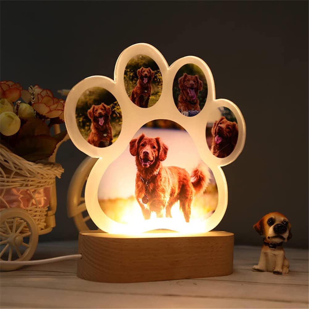 **Custom Dog Paw Night Light with Personalized Photo - Acrylic Pet Memorial Lamp for Dog Lovers - Perfect for Bedroom, Nursery & Pet Memorial Decor**