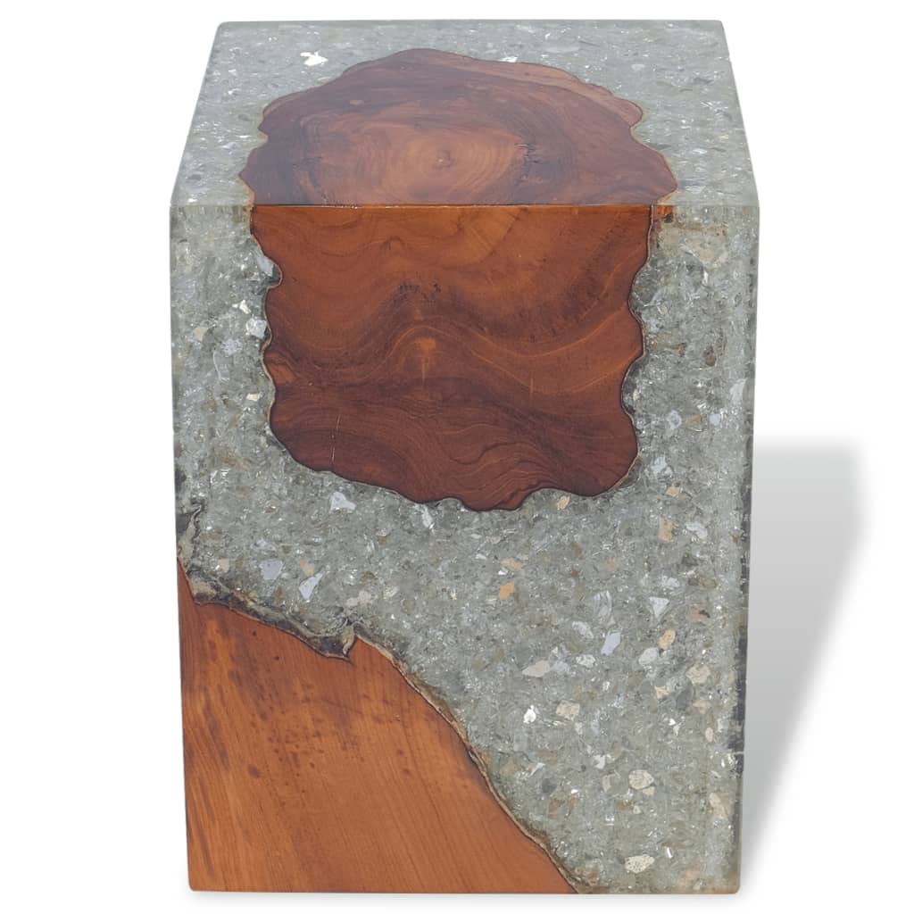 CHARMMA Solid Teak Wood Stool - Natural Live Edge Tree Stump Stool, Side Table, Plant Stand & Nightstand for Indoor/Outdoor Use - 11.8