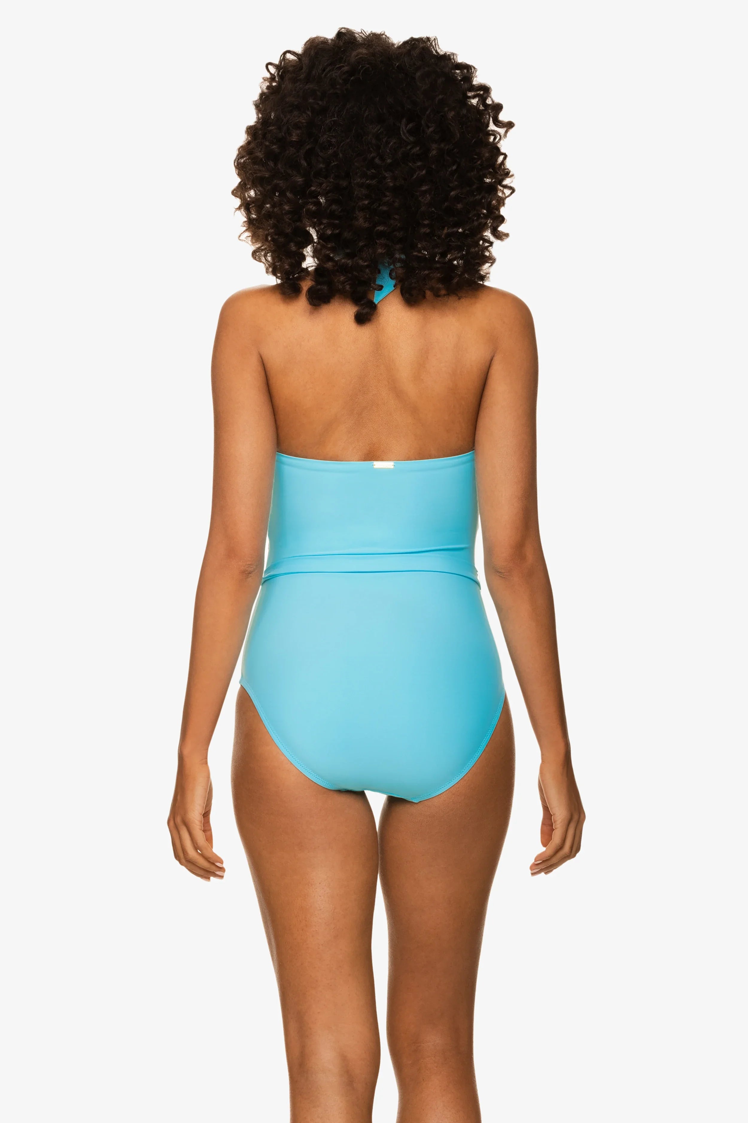 Sky Blue Belted Bandeau One Piece Swimsuit - Women's High Waisted Bathing Suit for Beach & Pool | Summer Vacation & Tropical Getaways
