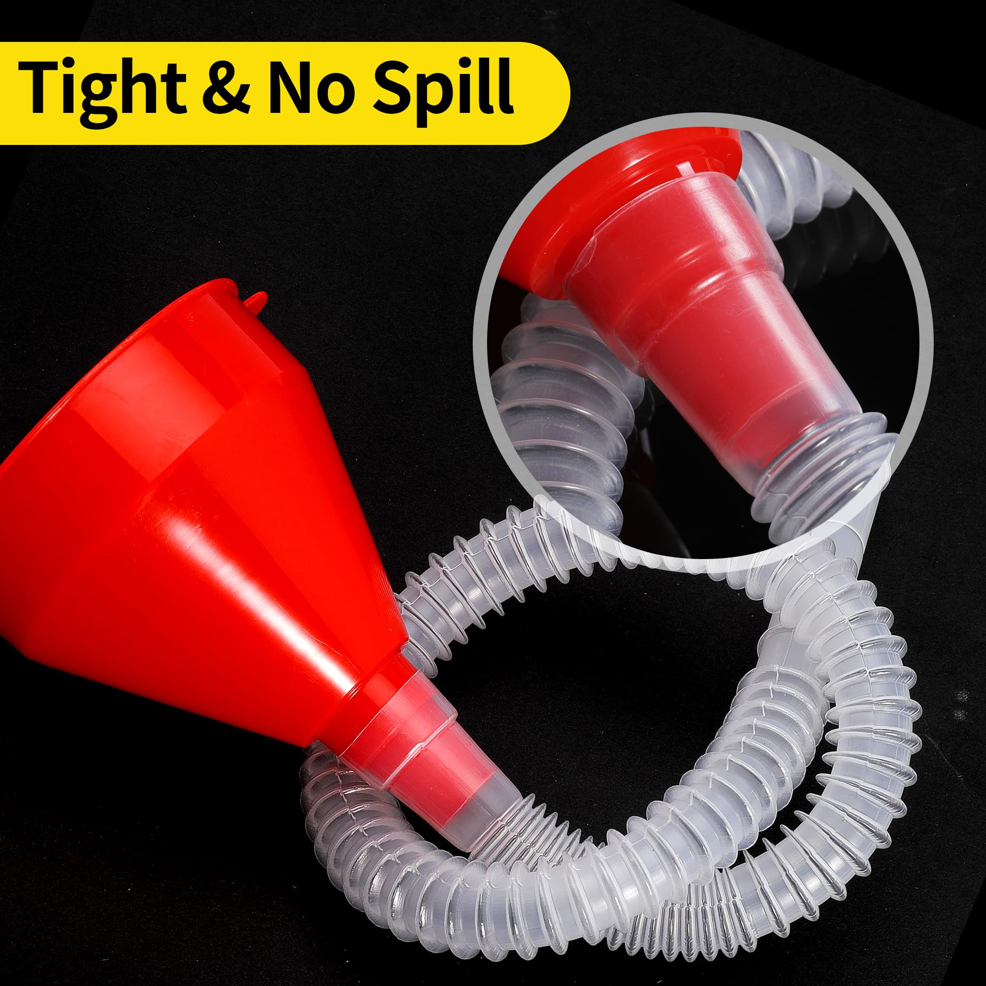 Flexible Plastic Oil Funnel with Long Hose - Car Engine Oil Change Funnel for Gasoline, Diesel & Transmission Fluid - Perfect for DIY Auto Maintenance & Fluid Refills (Red, 1-Pack)