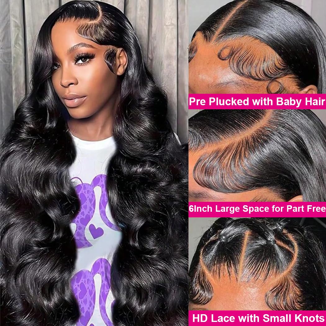 30 Inch 13x6 HD Lace Front Wig - 100% Brazilian Virgin Human Hair - 200% Density Body Wave - Pre-Plucked with Baby Hair - Glueless Frontal Wig for Women - Natural Black/Brown/Blonde Colors - Perfect for Daily Wear, Parties, Cosplay and Protective Styling
