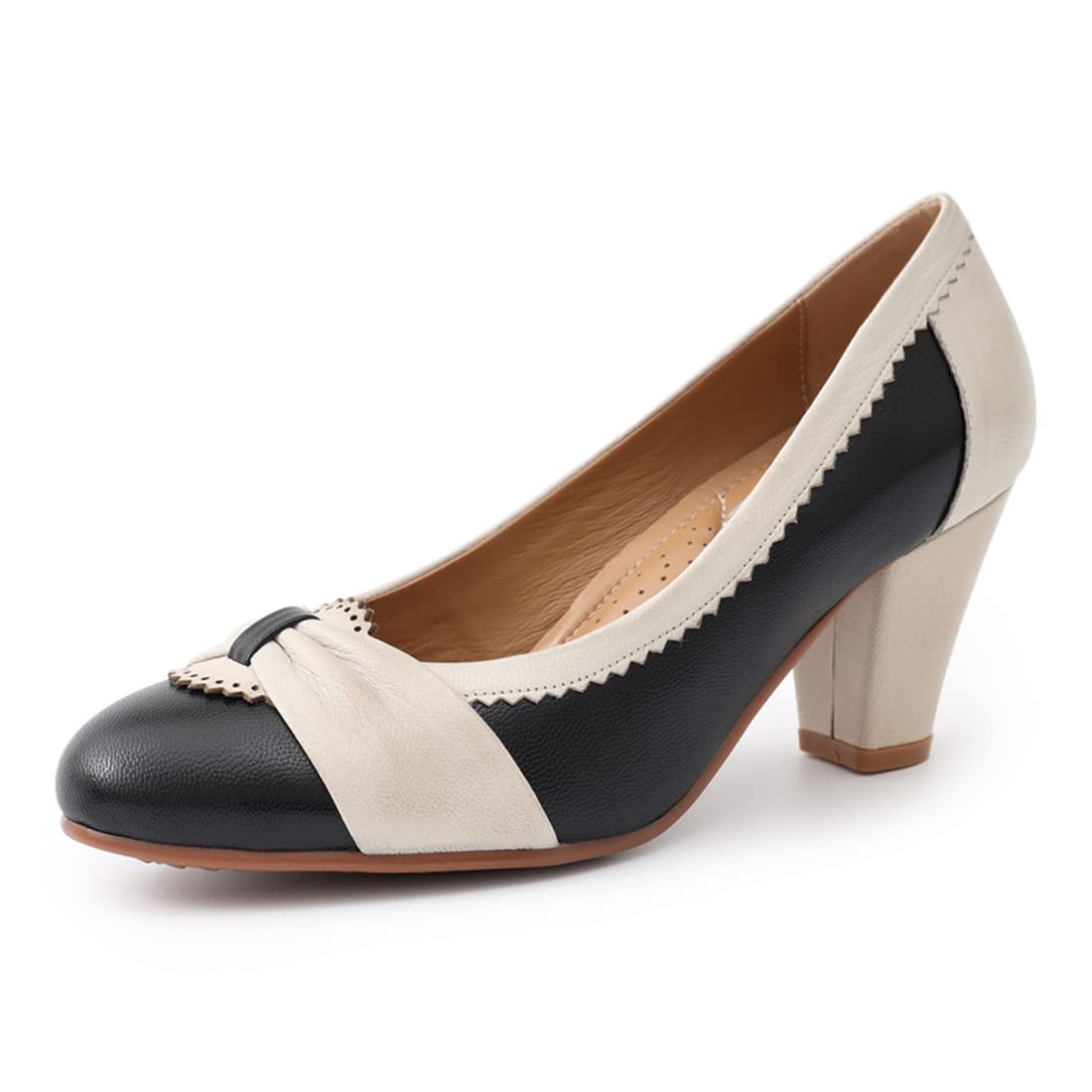 Mona Flying Women's Leather Pump Shoes - Medium Heel Pointed Toe Dress Pumps for Office, Work & Formal Occasions | Comfortable & Stylish Ladies Dress Shoes for Business, Wedding & Professional Events