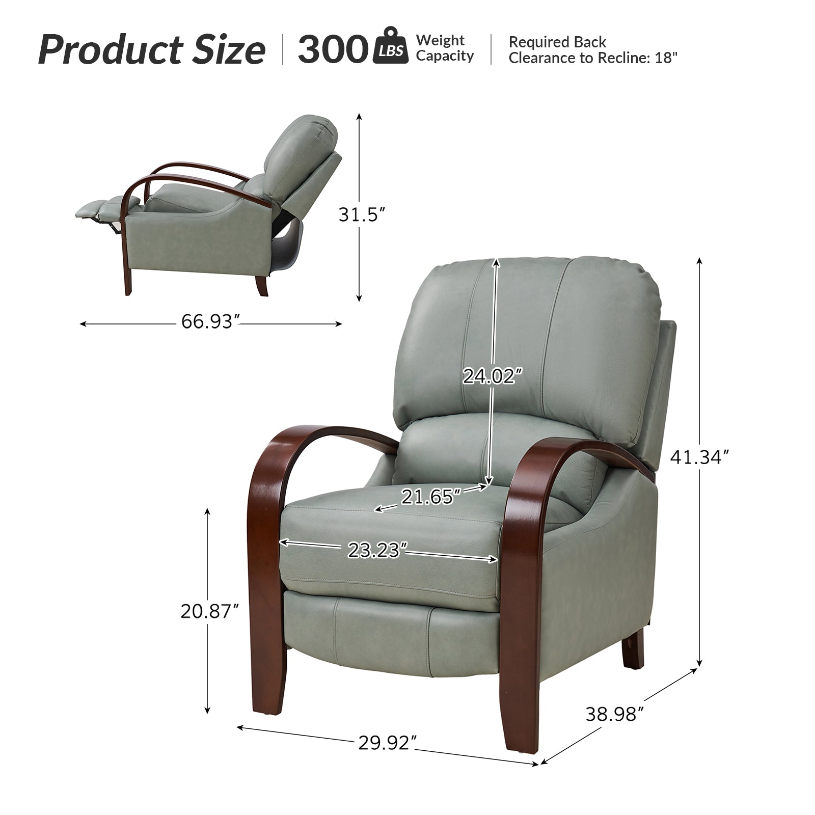 Melissa Genuine Leather Manual Recliner Chair - Handcrafted Full Grain Leather Living Room Recliner with Smooth Manual Mechanism, Perfect for Home Theater, Gaming, and Relaxation