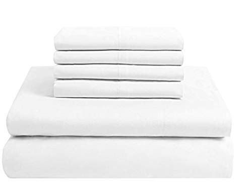 Luxury 6-Piece Egyptian Cotton Bed Sheet Set - California King Size, White | Hotel Quality 1 Flat Sheet, 1 Fitted Sheet (13