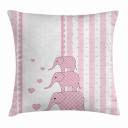 Ambesonne Animal Cartoon Throw Pillow Cover 36x36 Inches - Vertical Striped Retro Design with Hearts & Animals - Decorative Square Cushion Case in Pale Pink & White - Perfect for Living Room, Bedroom Sofa Decor