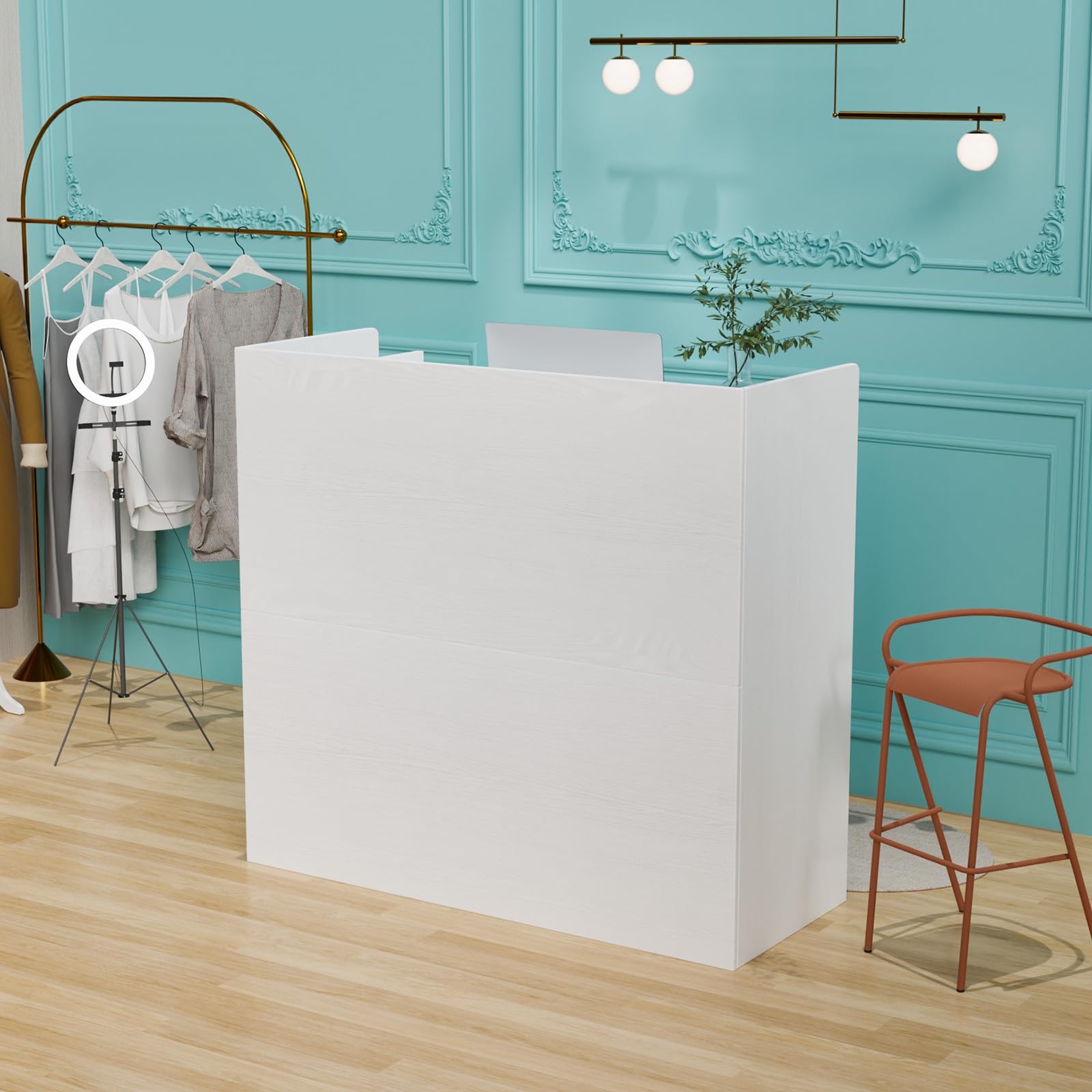 LEADZM H-Shaped Reception Desk with Counter - Lockable Drawers & Adjustable Shelf - White Office Front Desk for Beauty Salon, Retail Store & Business Checkout Counter - Perfect for Customer Service Areas, Waiting Rooms & Professional Workspaces