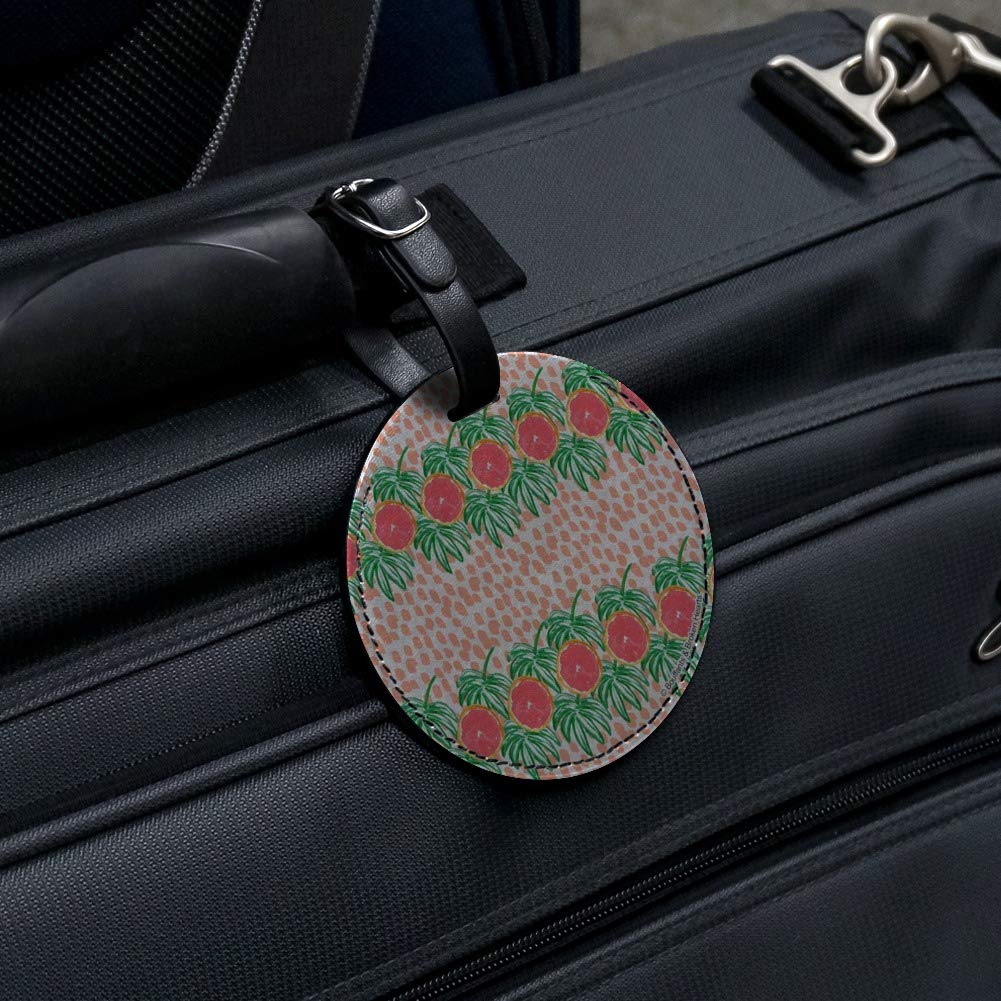 Round Leather Luggage Tag with Grapefruit & Leaf Design - Durable Suitcase ID Tag for Carry-On Bags | Perfect for Travel, Business Trips & Vacation Identification