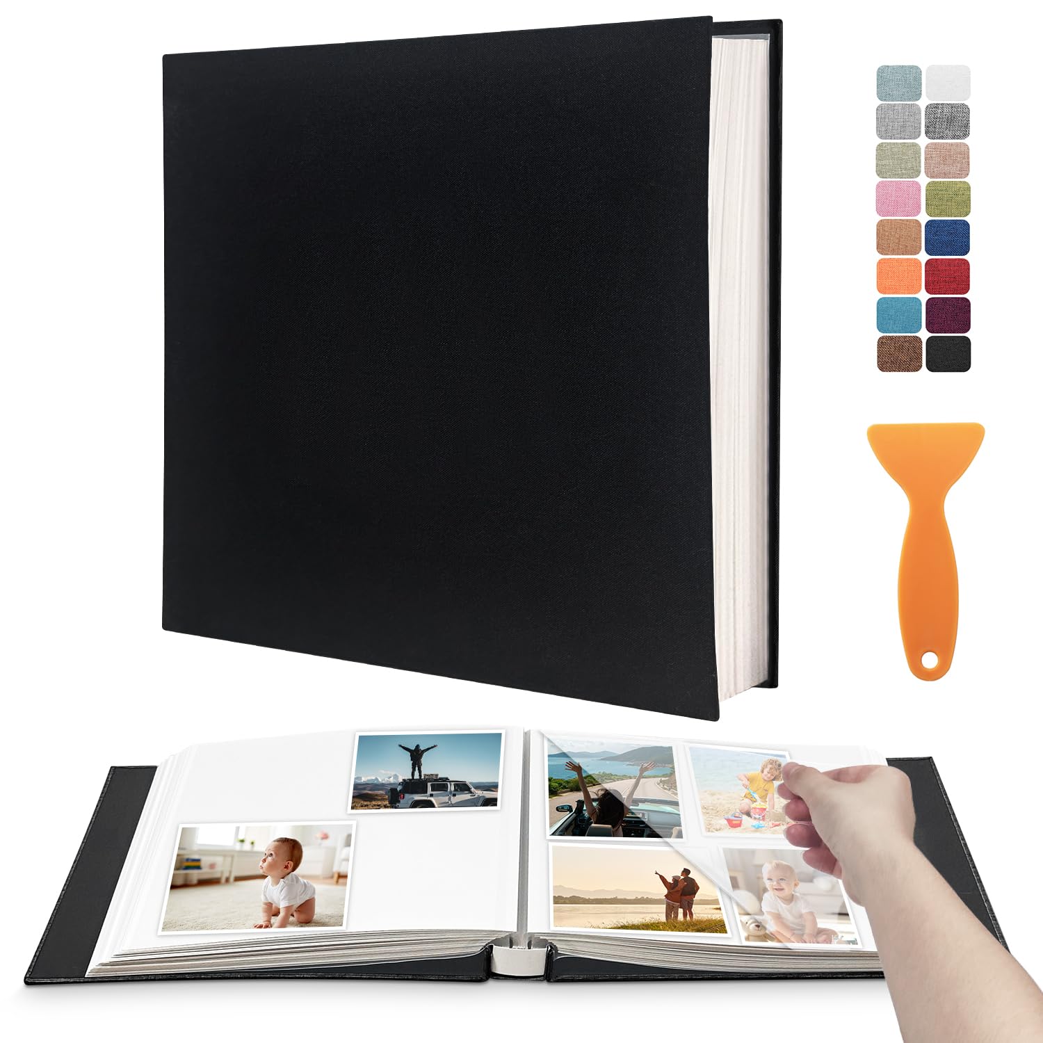 Large Self-Adhesive Scrapbook Photo Album for 4×6 & 8×10 Pictures - DIY Magnetic Linen Cover with 60 Pages - Perfect for Family Memories, Wedding Gifts & Crafting - Includes Metal Pen & Plastic Board