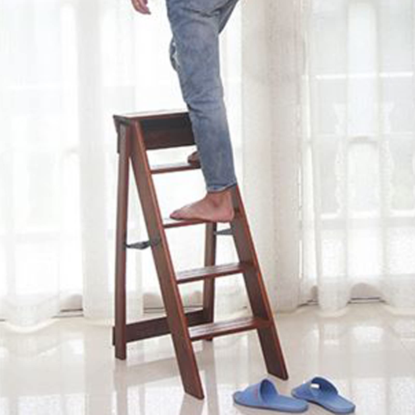 5-Step Foldable Ladder Stool, Portable Multifunctional Climbing Step Stool for Home Kitchen Office - Supports 150kg - Perfect for Reaching High Shelves, Storage & Cleaning