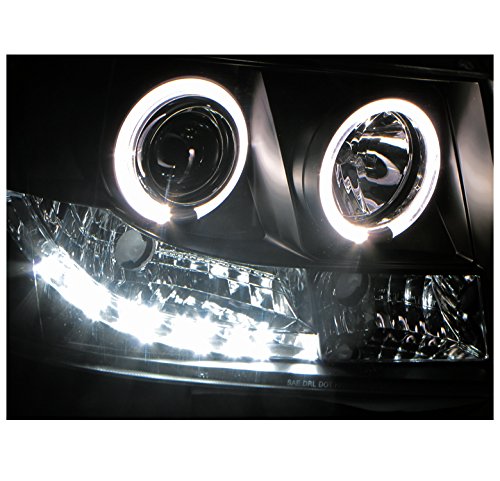 Halo LED Black Projector Headlights with Fog Lights for 2007-2012 Chevy Avalanche Suburban Tahoe - Upgrade Your Night Driving & Off-Road Adventure