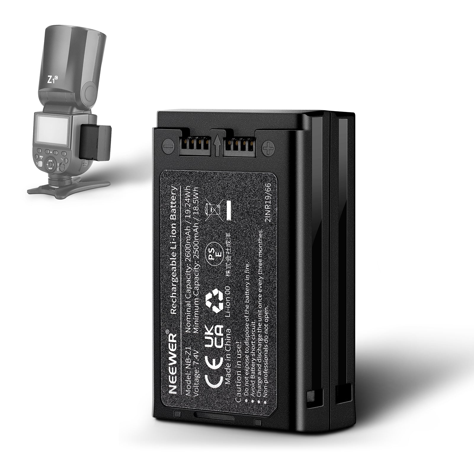 NEEWER NB Z1 7.4V 2600mAh Lithium Ion Replacement Battery for Canon Nikon Speedlite Flash - Compatible with Studio Photography, Wedding Events & Outdoor Shooting