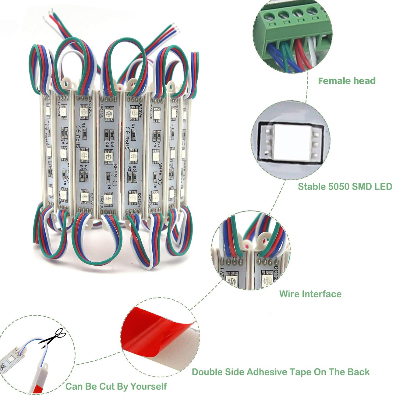20 Ft RGB LED Storefront Lights - 40 Pieces Module with 5050 SMD 120 LEDs (2 Sets) for Window Letter Signs & Advertising Displays - Perfect for Retail Shops, Restaurants, and Business Storefronts