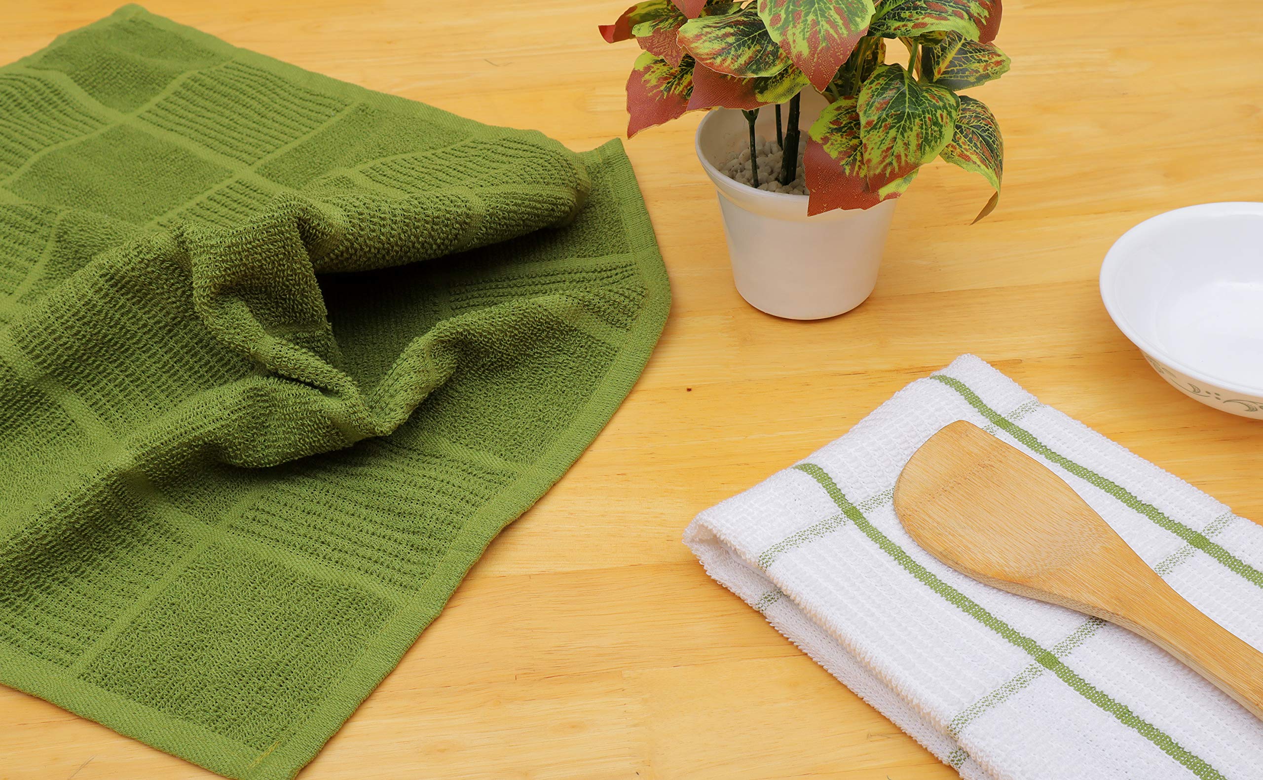 **AMOUR INFINI 4-Pack Premium Absorbent Kitchen Towels - Quick Drying Terry Cotton Dish Towels with Hanging Loop (16x28 Inch) - Perfect for Hand Drying, Dishes & Tea Time (Green)**    *Ideal for Kitchen, Dining, and Everyday Cleaning Tasks*