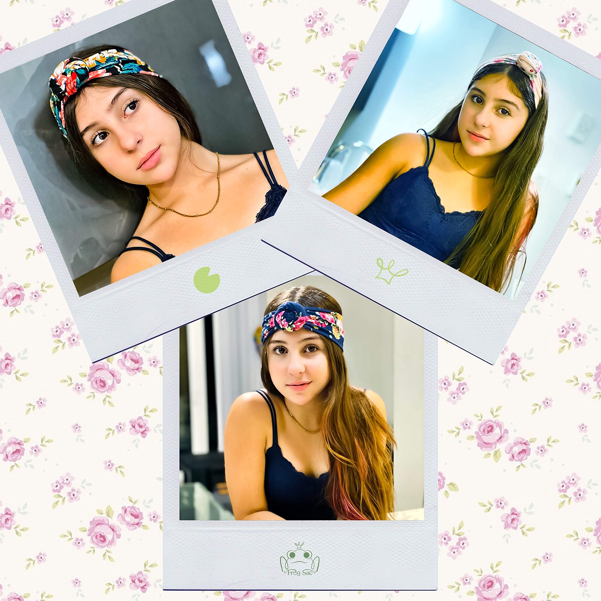 FROG SAC 4-Pack Floral Headbands for Girls & Women | Stretchy Flower Headwraps for Teens & Adults | Soft Rose Bun Headbands | Cute Comfortable Fashion Hair Accessories for Everyday Wear, Parties & Photos