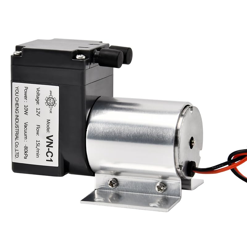 12V/24V 10W Mini DC Air Pump - 80KPa Vacuum Pressure, 15L/Min Flow Rate, Oil-Free & Silent Diaphragm Pump (VN-C1 Brushless Motor) for Aquariums, Medical Devices, and DIY Vacuum Systems