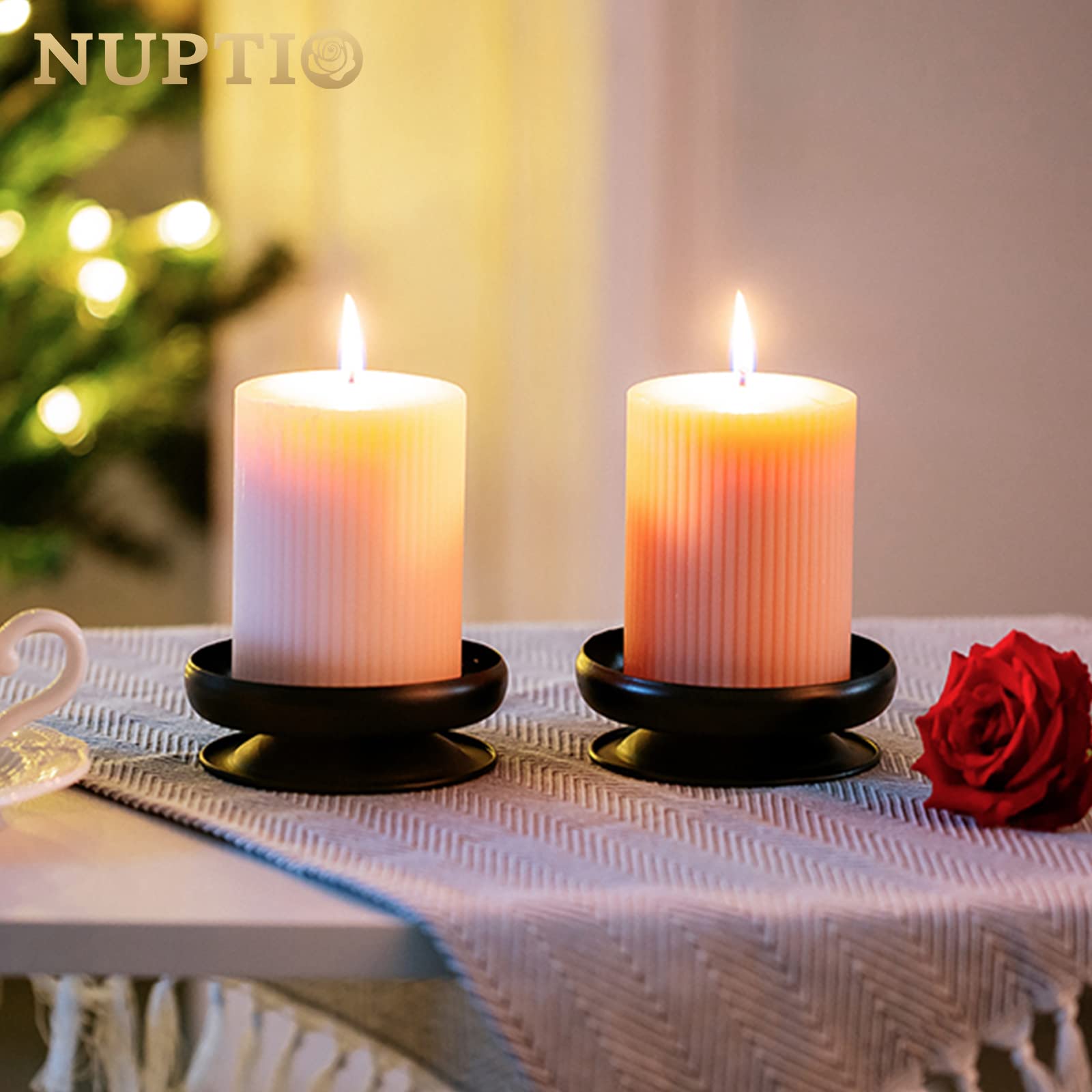 2-Pack Black Iron Pillar Candle Holders with Spikes - 3.6