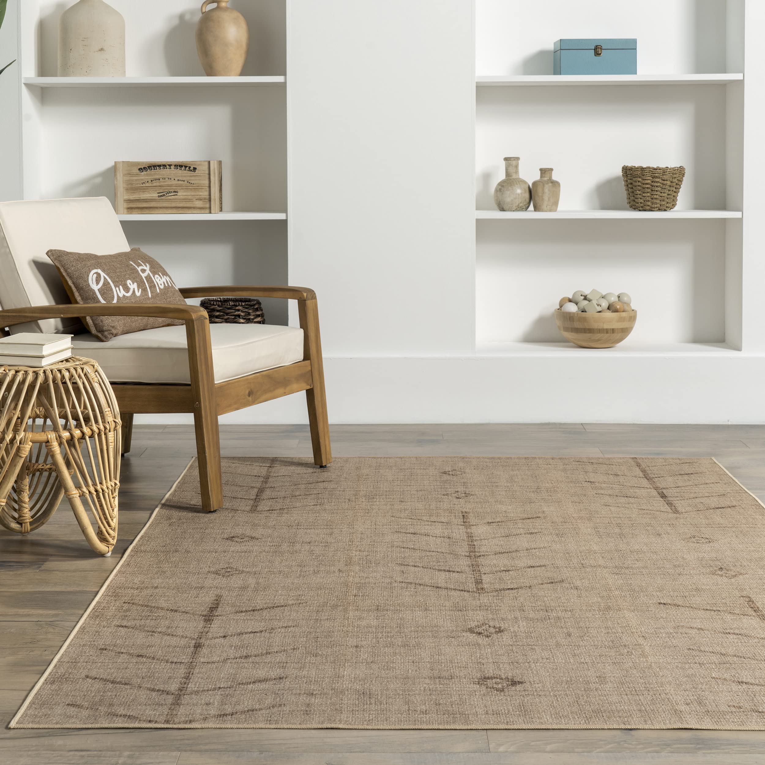 nuLOOM Lauren Liess Lori Arrow Easy Jute Machine Washable Area Rug 8x10 Natural - Perfect for Living Room, Bedroom & Home Decor