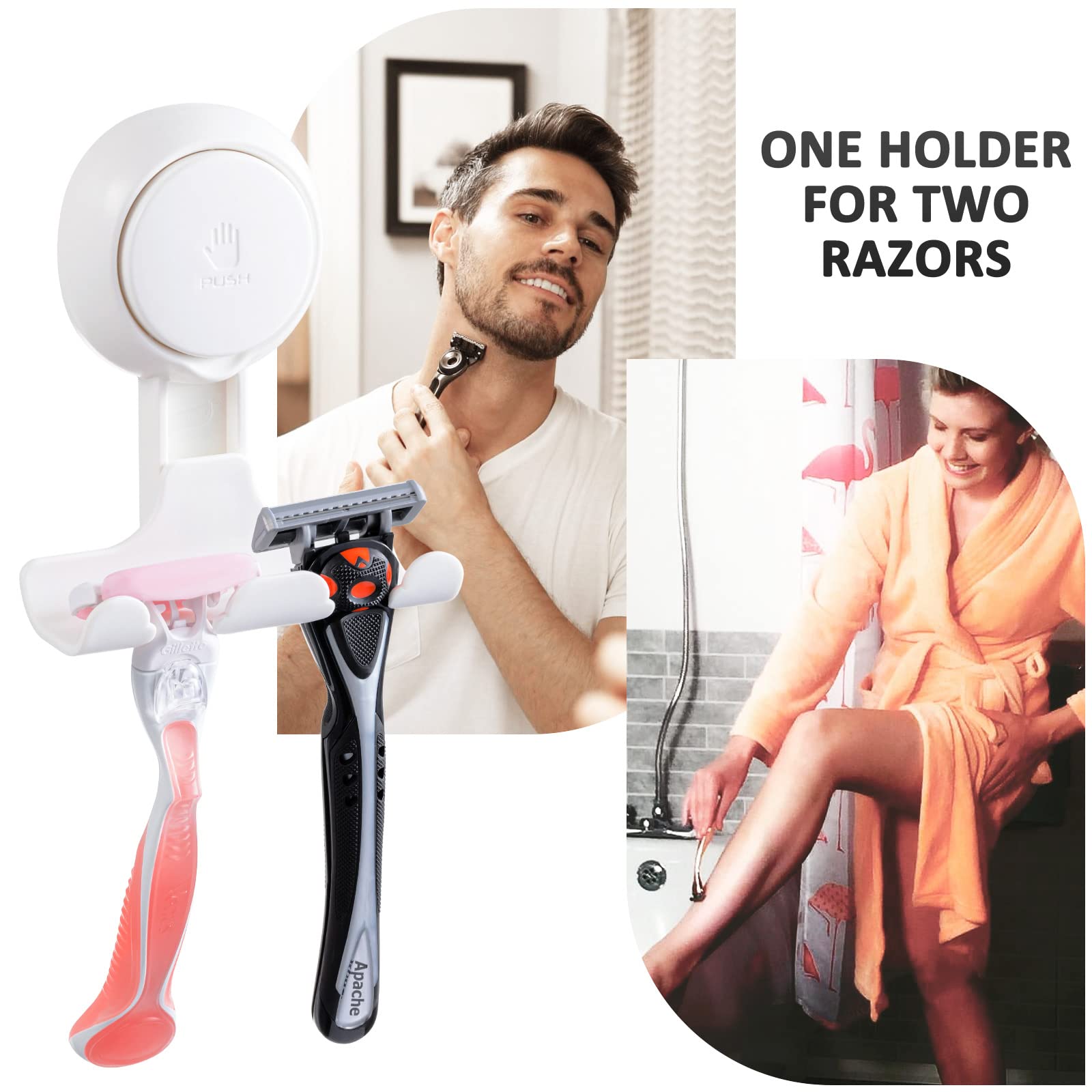 LEVERLOC 2-Pack Razor Holder for Shower with Strong Suction Cup & Anti-Swing Shower Caddy - Perfect for Organizing Razors, Loofahs, and Bath Accessories in Your Bathroom