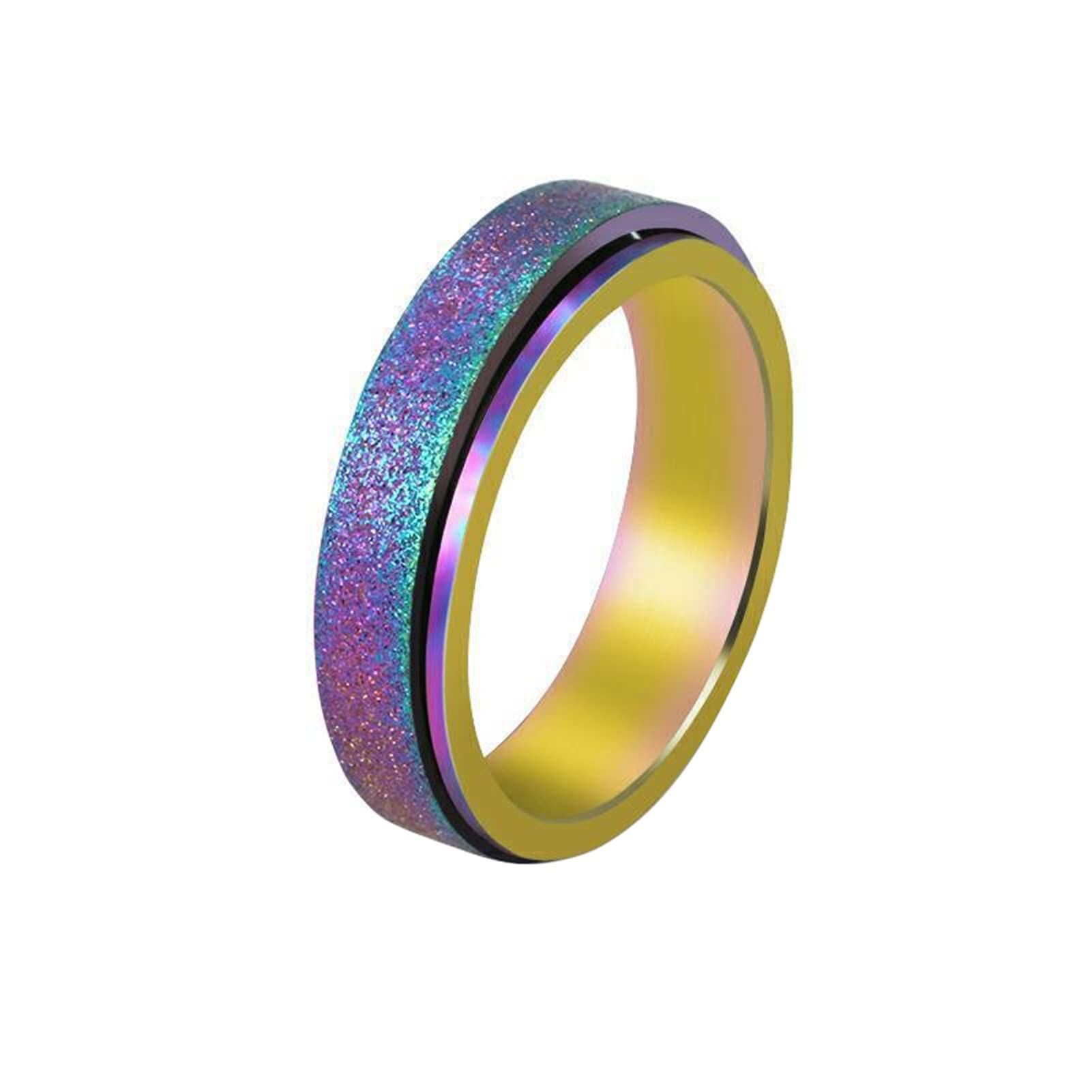 Bluelans Spinner Ring - Stainless Steel Fidget Ring for Anxiety Relief, Stress Relief Jewelry for Women & Men - Glitter Finish Spinner Band in Black/Silver/Gold/Rose Gold/Rainbow Colors - Perfect for ADHD, OCD, Anxiety & Focus Aid at Work or School