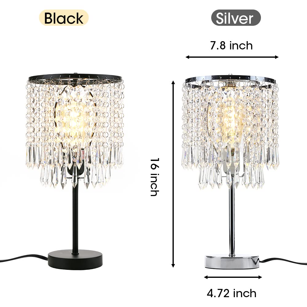 KUNJOULAM Silver Chrome Crystal Bedside Table Lamp - Modern Nightstand Lamp with Crystal Lampshade for Bedroom, Living Room, Office & Dining Room | Elegant Lighting for Home Decor, Reading Nook & Workspace