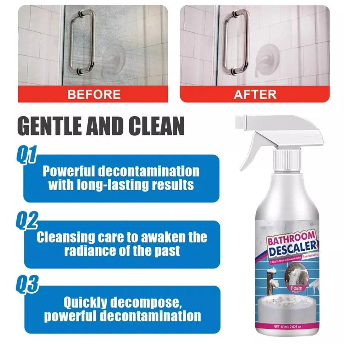 **Acssart Powerful Bathroom Descaler & Cleaner - All-Purpose Foam Spray for Stubborn Stains, Limescale & Soap Scum (2 Pack) - Ideal for Showers, Sinks, Tiles & Bathtubs**