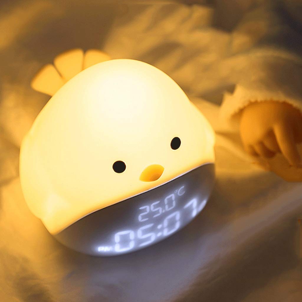 Multifunctional Rechargeable Night Light for Kids - Cute Silicone Table Lamp with Alarm Clock, USB Plug-in Desk Light (Beige) | Perfect for Nursery, Bedroom, and Study Room