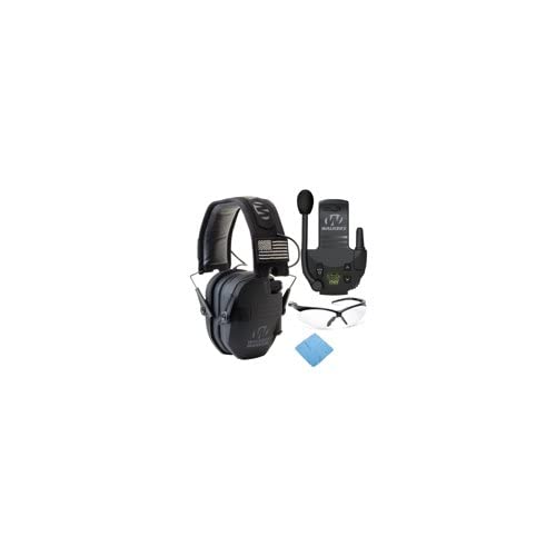 Walker's Razor Slim Electronic Shooting Earmuffs - Noise Cancelling Hearing Protection with Walkie Talkie & Safety Glasses Bundle for Hunting, Range Shooting & Outdoor Activities