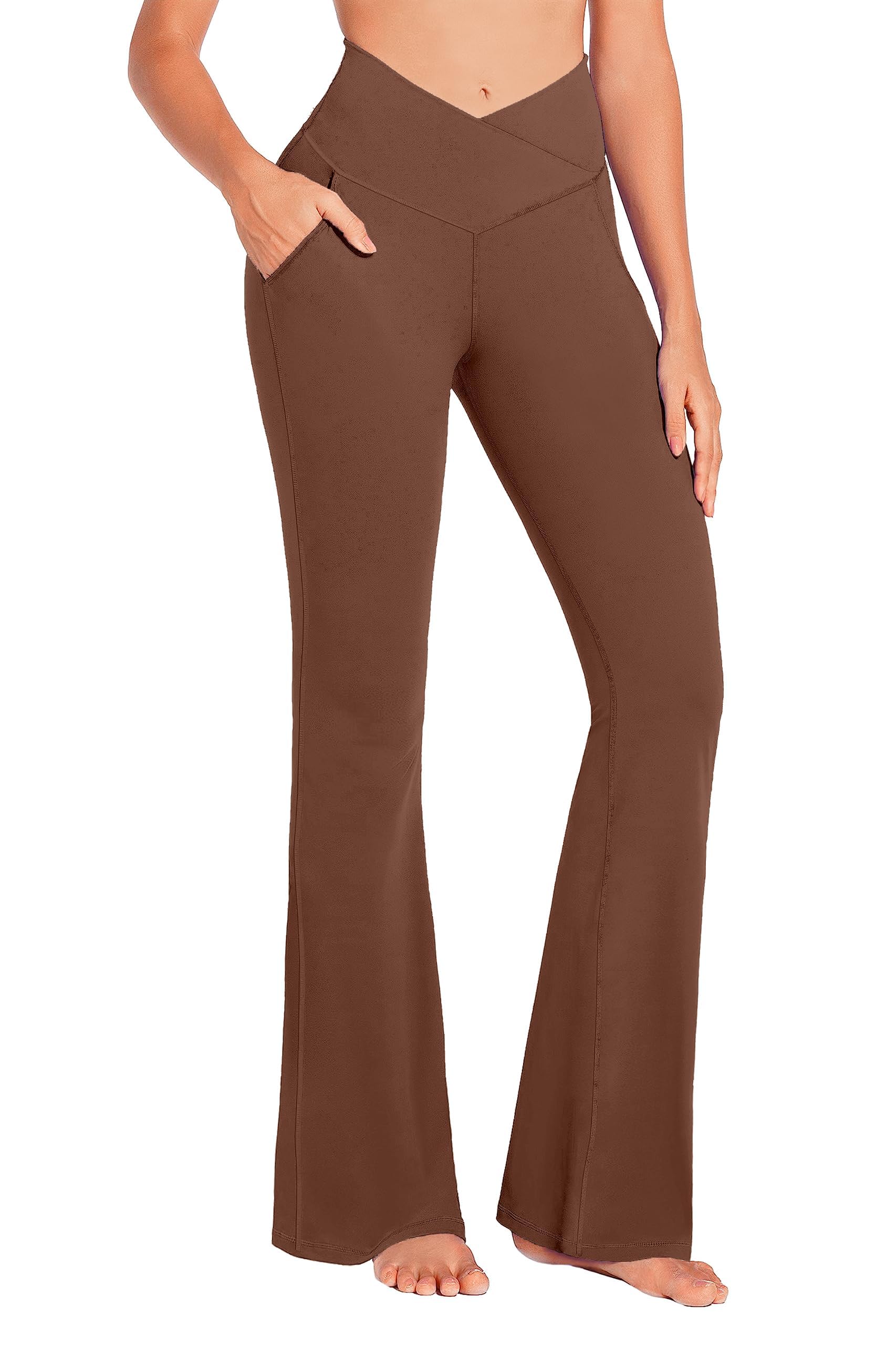 JADD Women's High Waisted Flare Yoga Pants with Pockets - Bootcut Tummy Control Workout Leggings & Dress Pants for Yoga, Gym, Running and Casual Wear