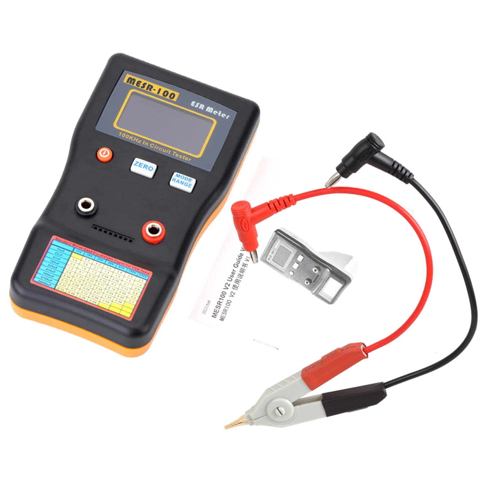 MESR-100 Professional ESR Capacitor Tester - Digital Ohm Meter for Measuring Internal Resistance & Capacitance - SMD Test Clip Included - Perfect for Electronics Repair, Circuit Testing & DIY Projects