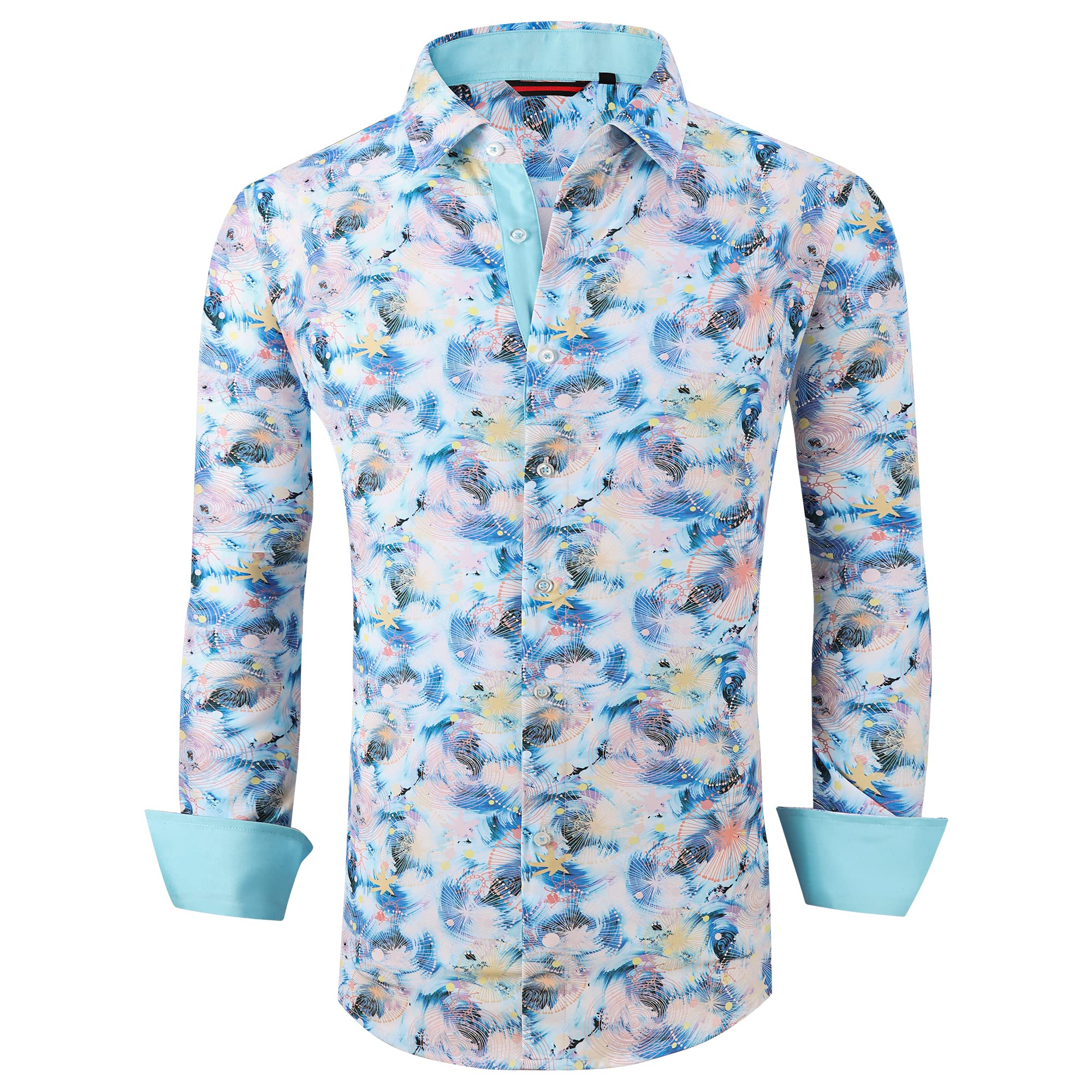 WARHORSEE Men's Dress Shirts - Long Sleeve Regular Fit Printed Button Down Shirts for Work, Office & Formal Occasions | Comfortable Business Casual Shirt for Men