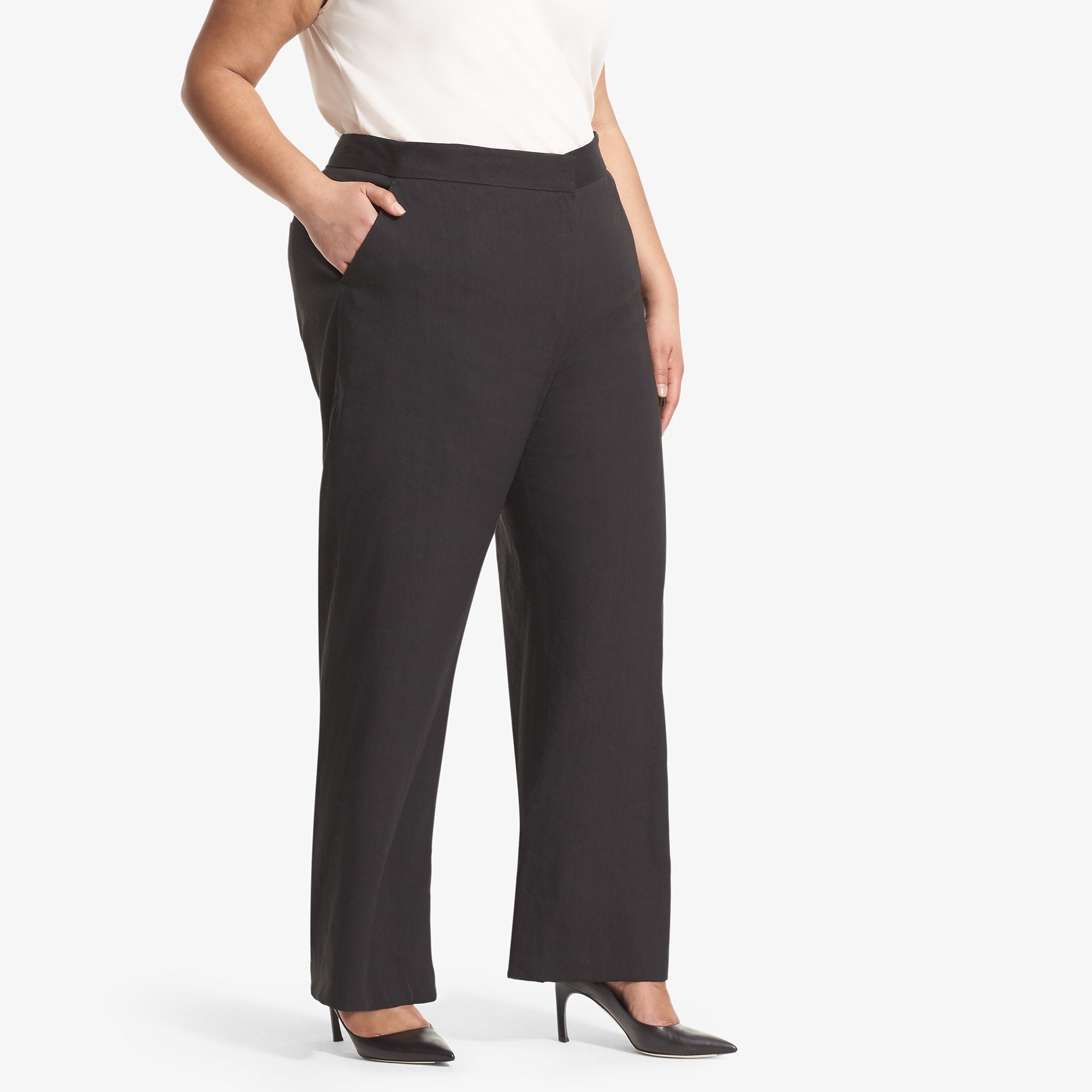 Tinsley Wide Leg Stretch Linen Pants for Women - Comfortable & Breathable Black Trousers - Perfect for Office, Travel and Casual Wear