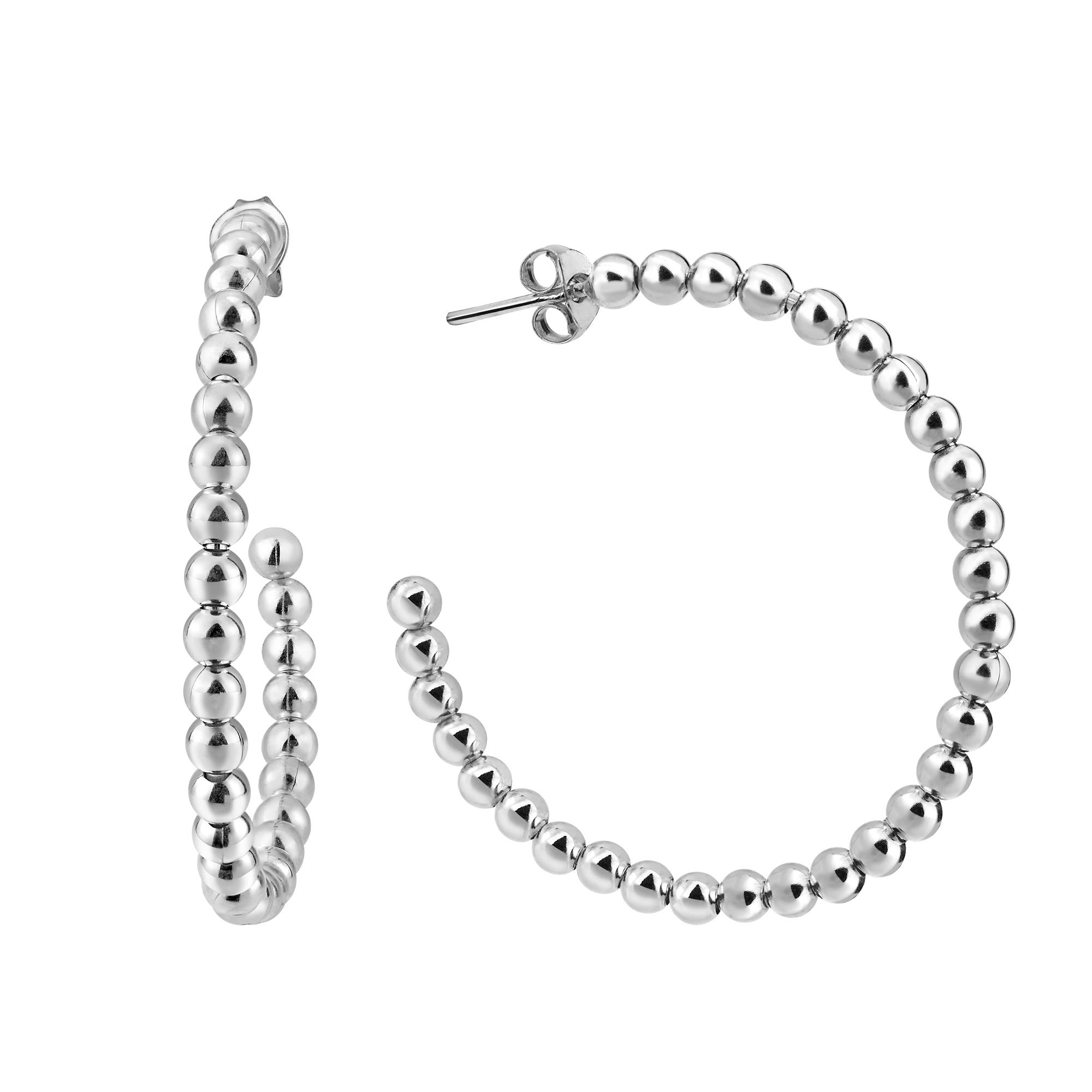 Trendy Linked Spheres Sterling Silver 35mm Bead Open Hoop Earrings for Women | Elegant 925 Silver Hoop Earrings Set | Perfect Gift for Mother's Day, Birthday, Anniversary | Everyday Wear & Special Occasions