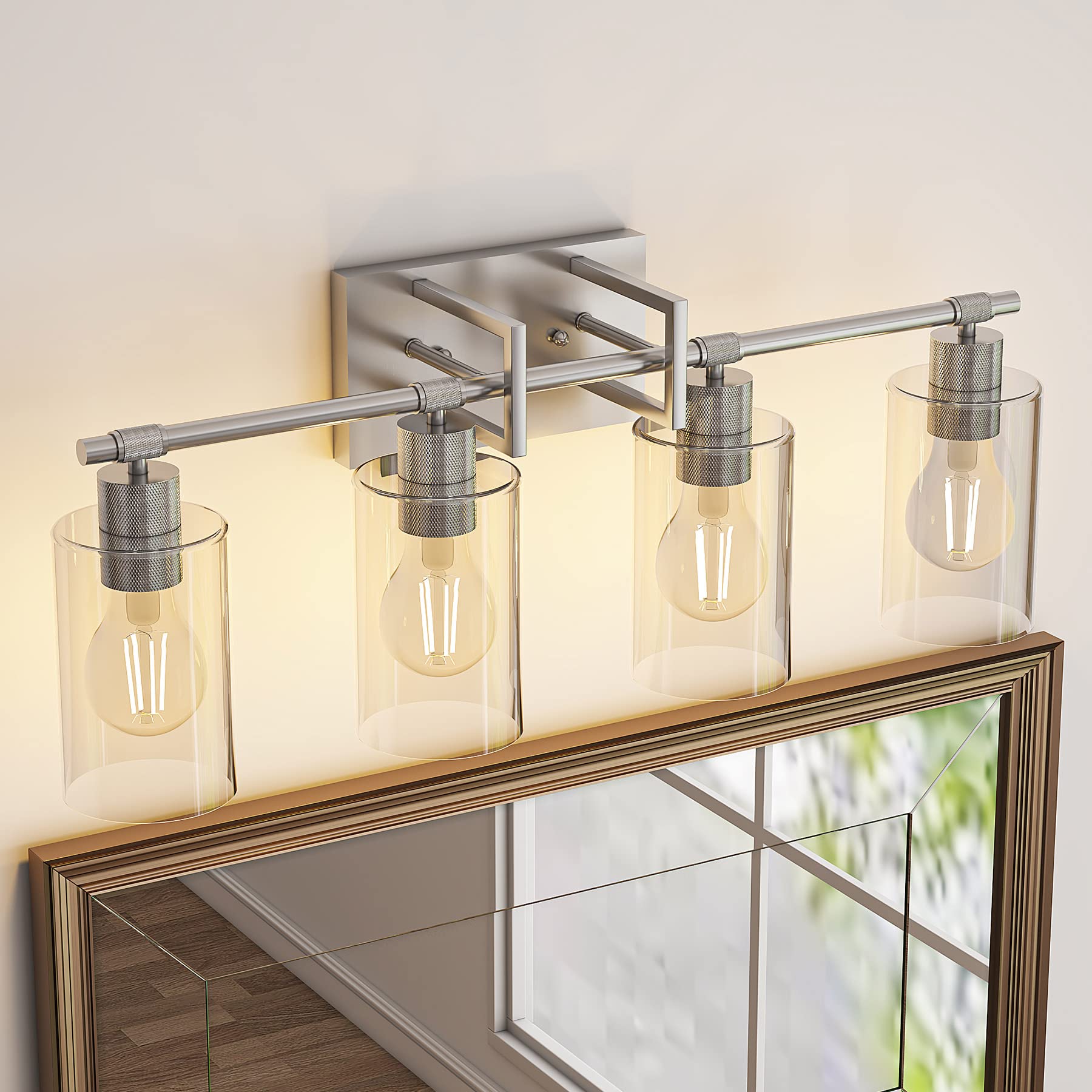 Tribesigns 4-Light Modern Bathroom Vanity Light Fixture - Chrome Finish with Clear Glass Shade (Bulbs Not Included) - Perfect Over Mirror Lighting for Bathroom, Bedroom, and Living Room Décor