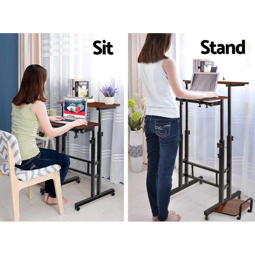 Dark Wood Twin Laptop Table Desk - Adjustable Portable Workstation for Home Office, Bed, Couch & Outdoor Use
