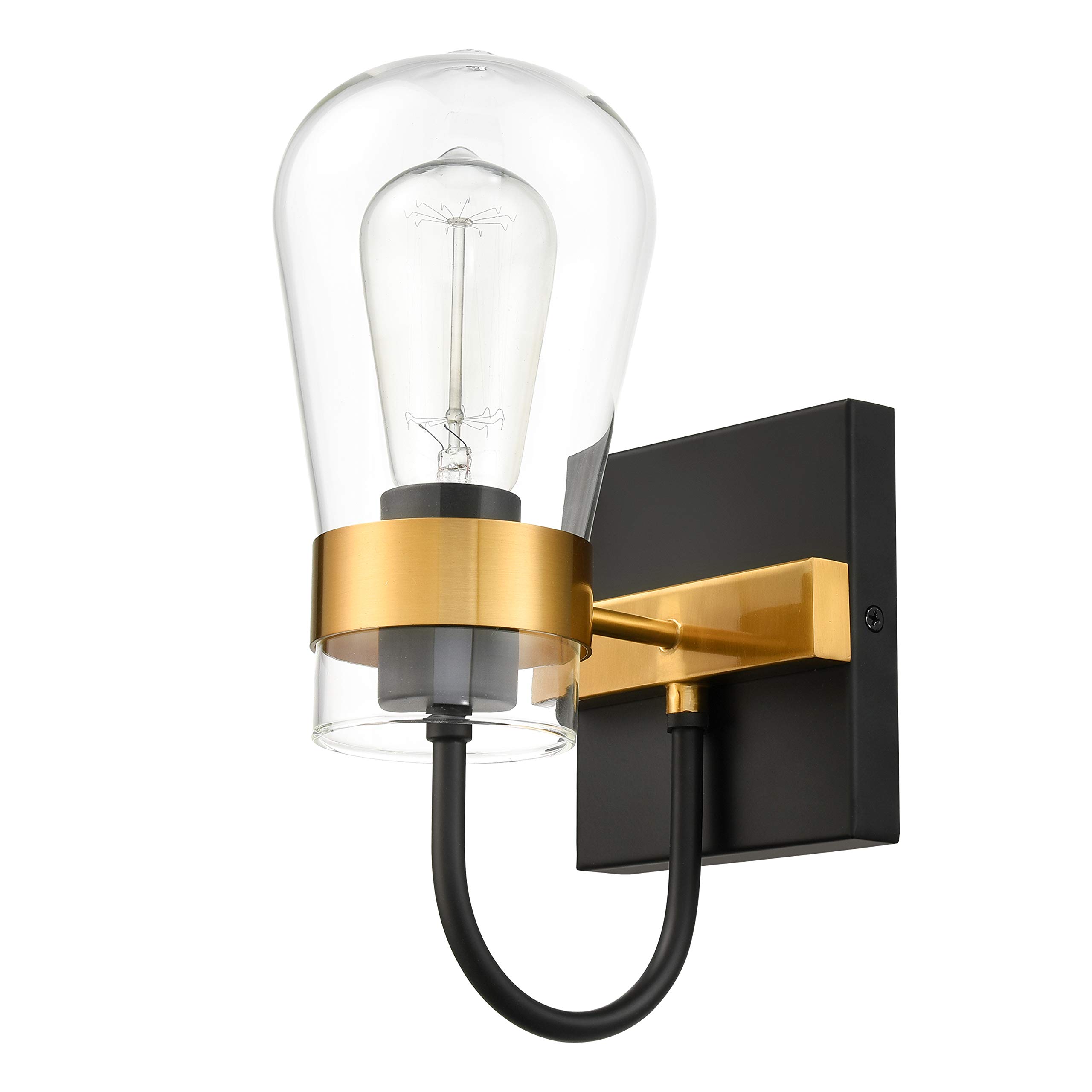 Modern Vanity Light Fixture - Black & Brushed Brass 1-Light Bathroom Sconce for Mirror Lighting | Perfect for Contemporary Bathroom, Bedroom or Dressing Room Makeup Area